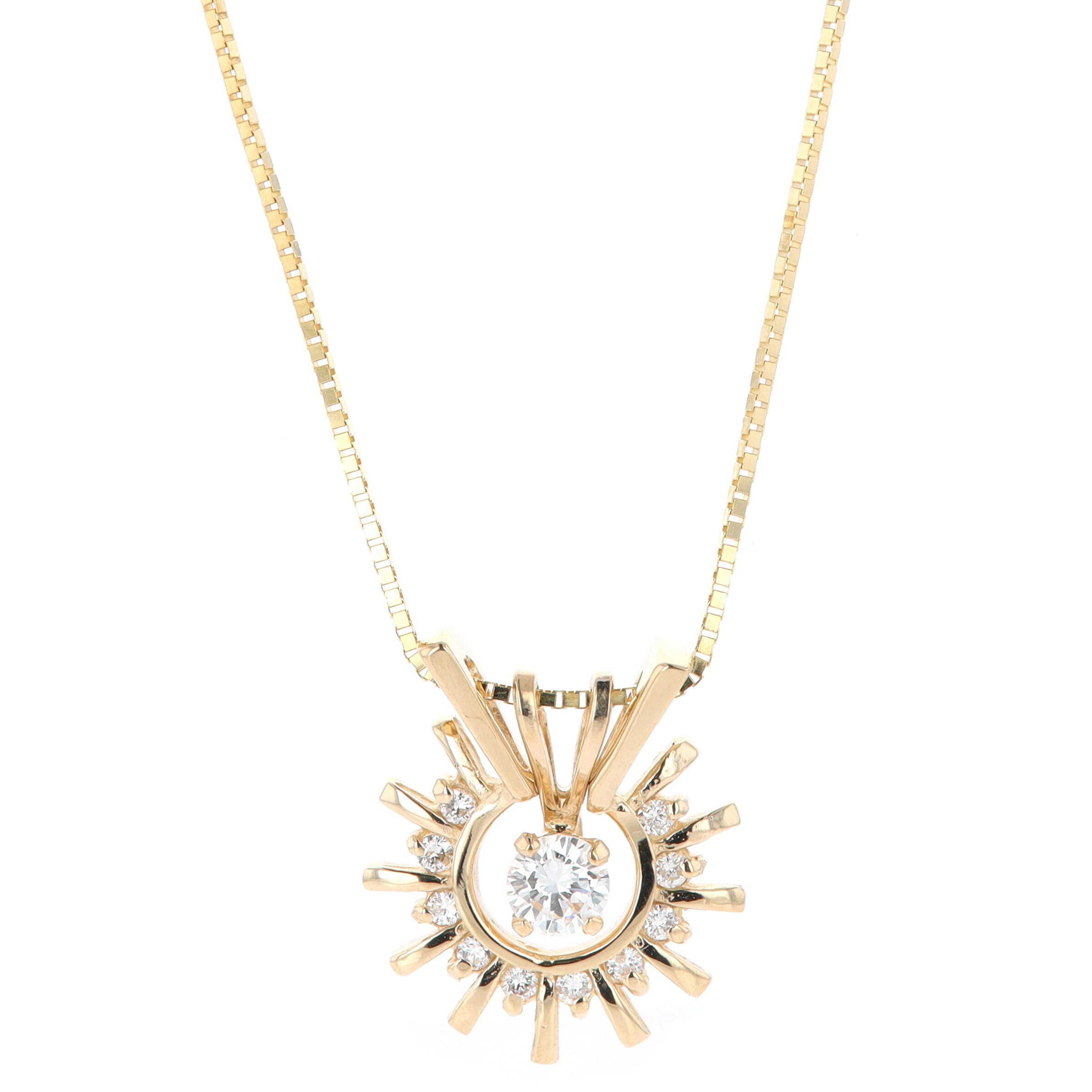 14k Yellow Gold 0.37 Carat Solitaire Starburst Jacket Pendant 18 Inch Necklace  