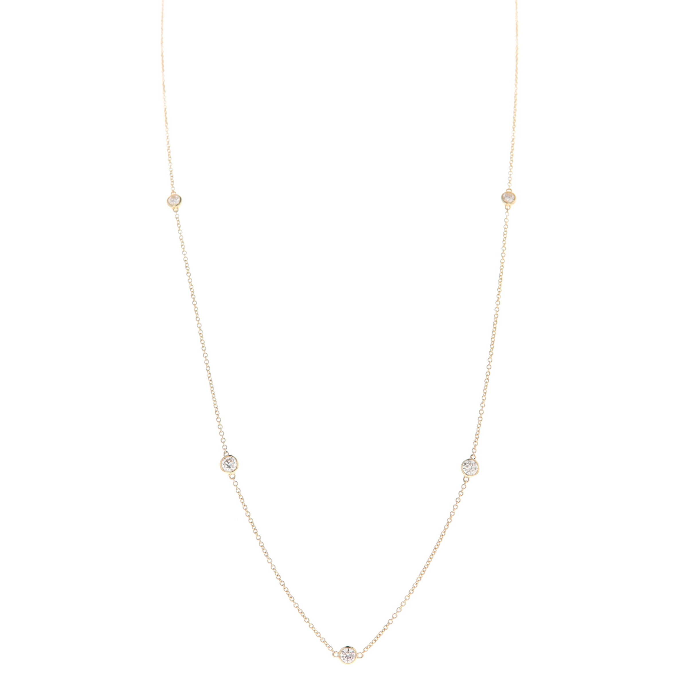 14k Yellow Gold 0.39 carat Bezel Set Diamonds By The Yard Style Station Necklace 