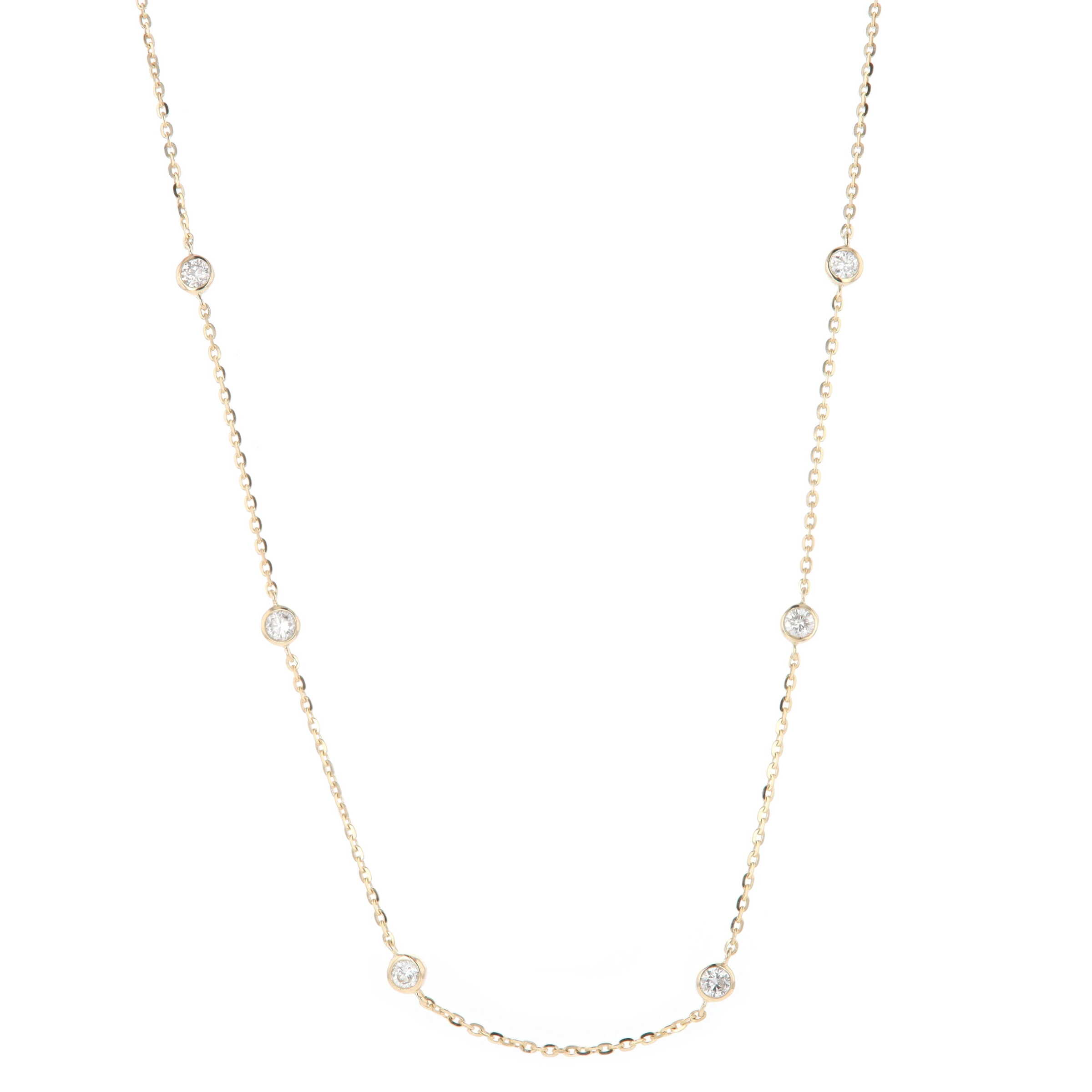 14k Yellow Gold 0.51 Carat Diamonds By The Yard Stationed 18 Inch Necklace 