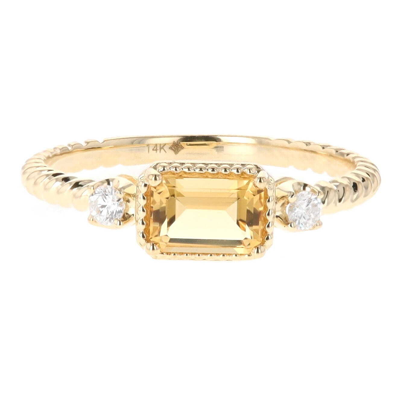 14k Yellow Gold 0.56 Carat Emerald Cut Citrine & Diamond Accent Twisted Ring, Madison L.