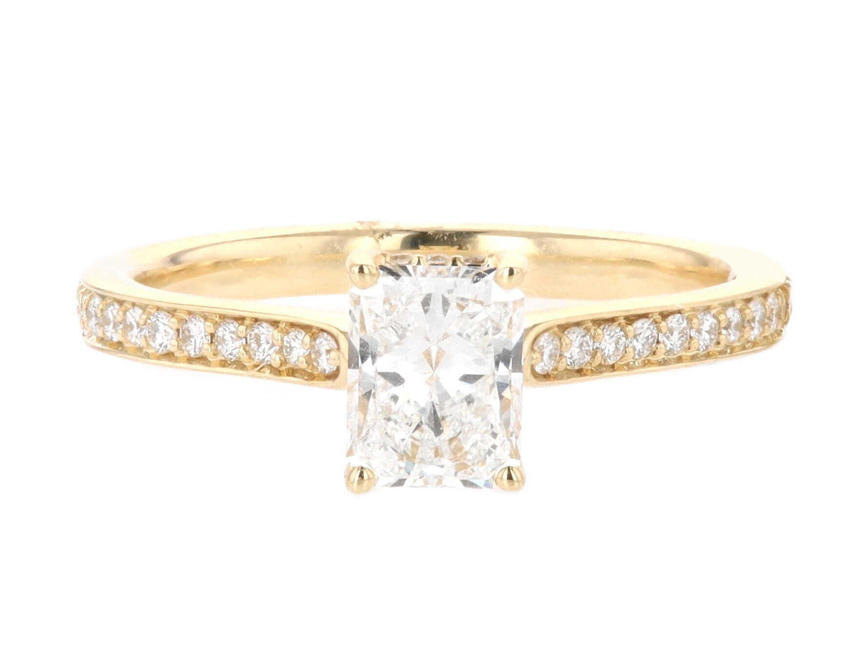 14k Yellow Gold 0.80 Carat Radiant Diamond Hidden Halo Accent Engagement Ring 