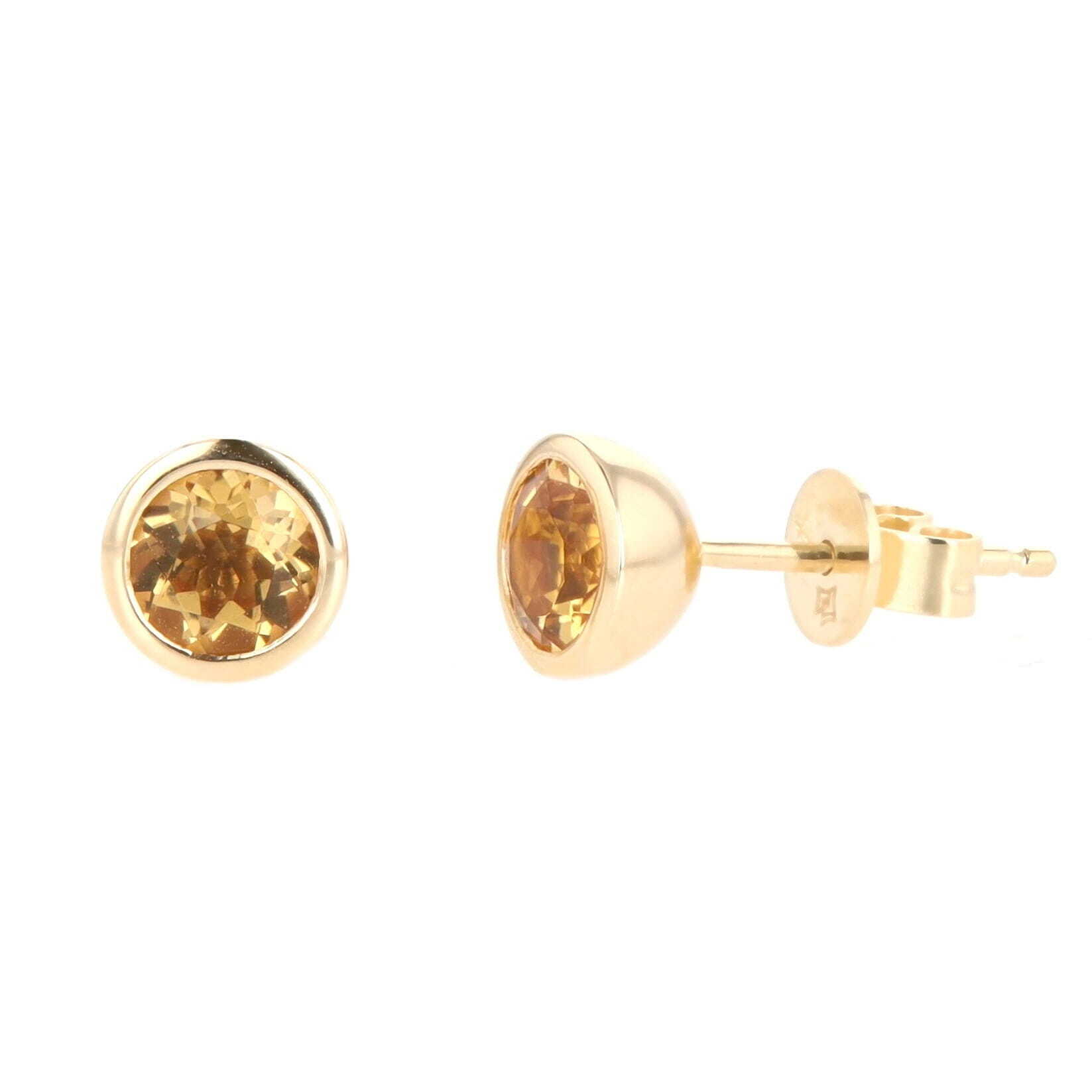 14k Yellow Gold 0.82 Carat Round Citrine Bezel Set Stud Earrings, Madison L.