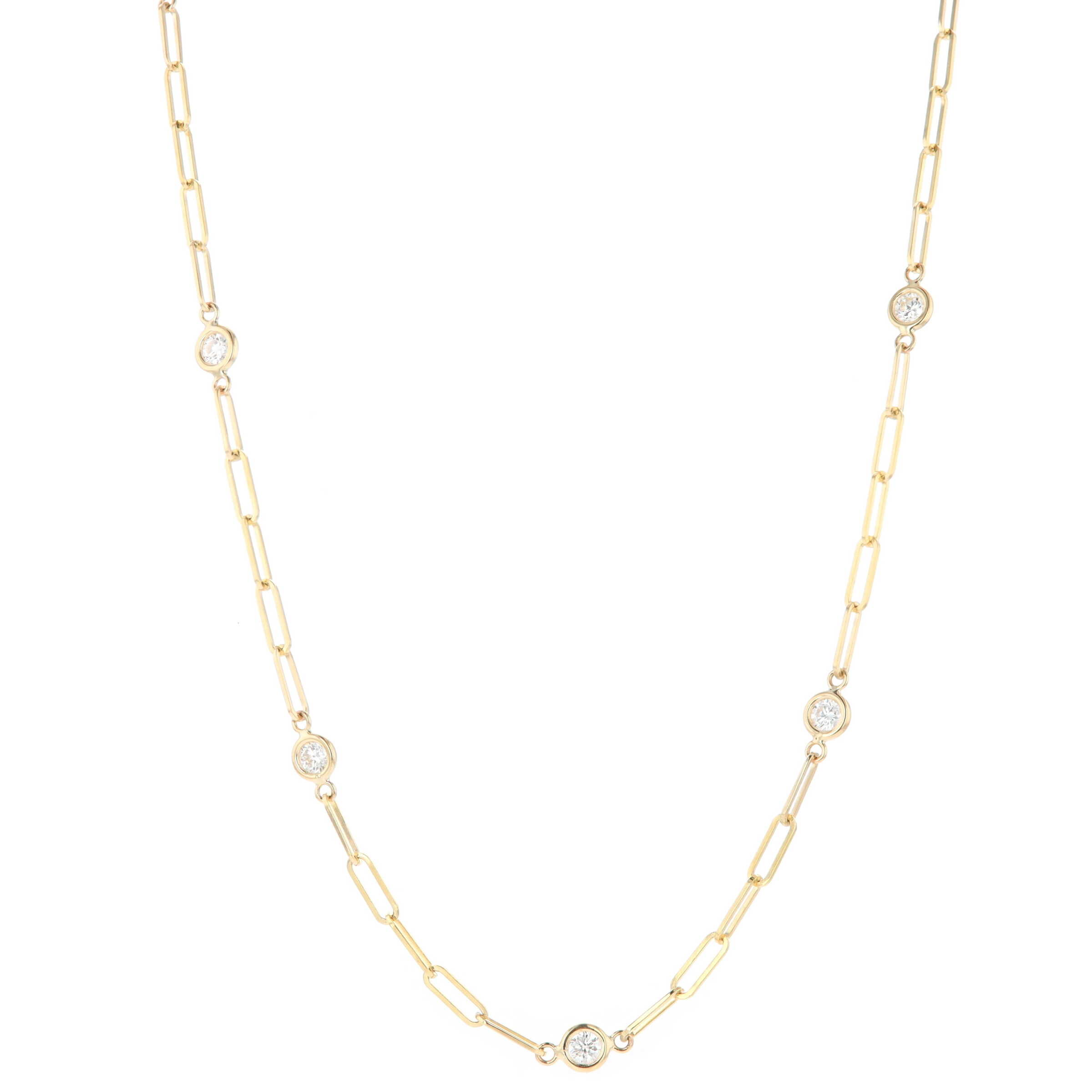 14k Yellow Gold 1.00 Carat Diamonds By The Yard Paperclip Chain 18 Inch Necklace  