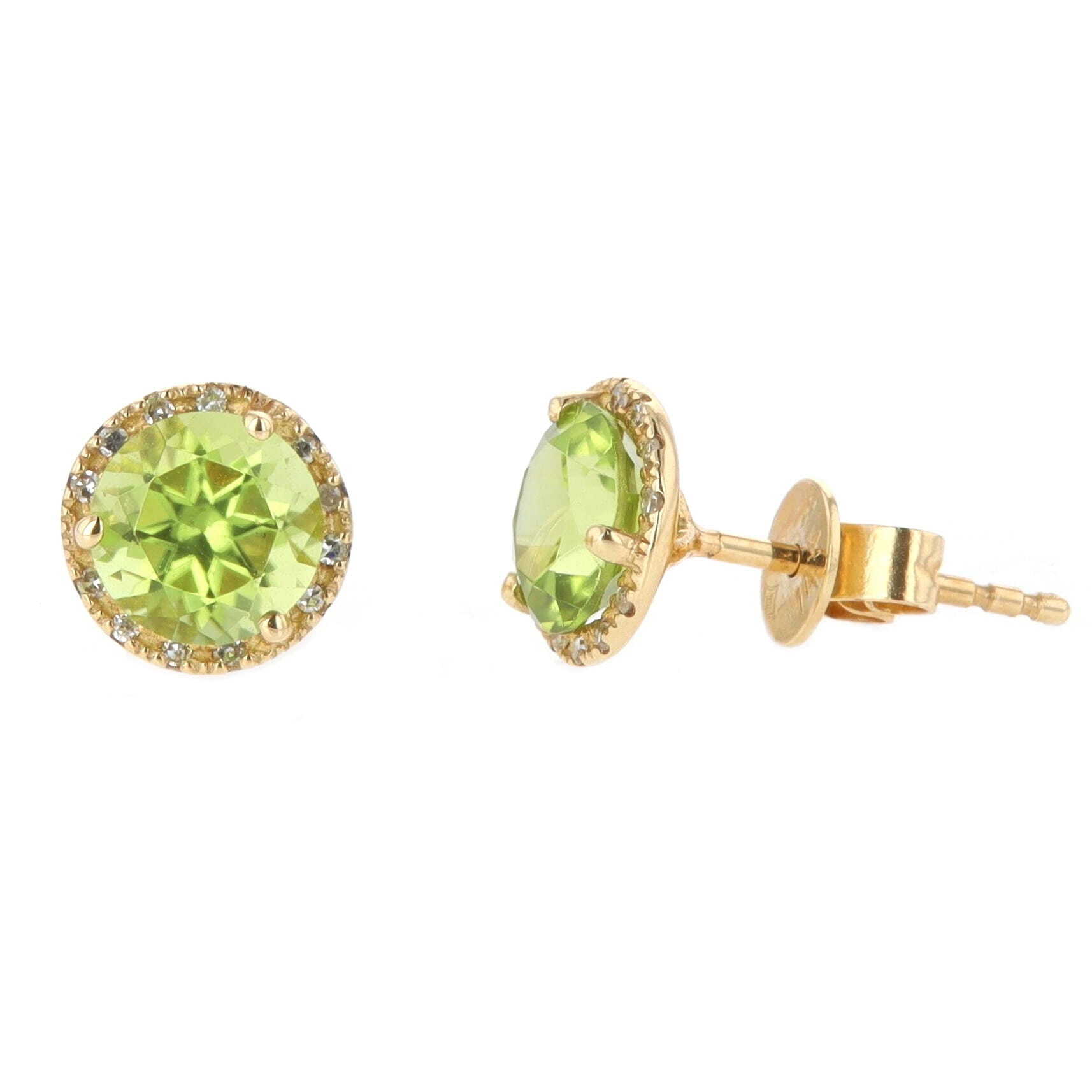 14k Yellow Gold 1.88 Carat Round Peridot & Diamond Halo Stud Earrings Madison L.