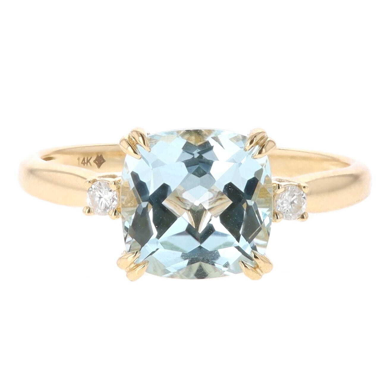 14k Yellow Gold 2.92 Carat Cushion Blue Topaz & Diamond Accent Ring, Madison L. 