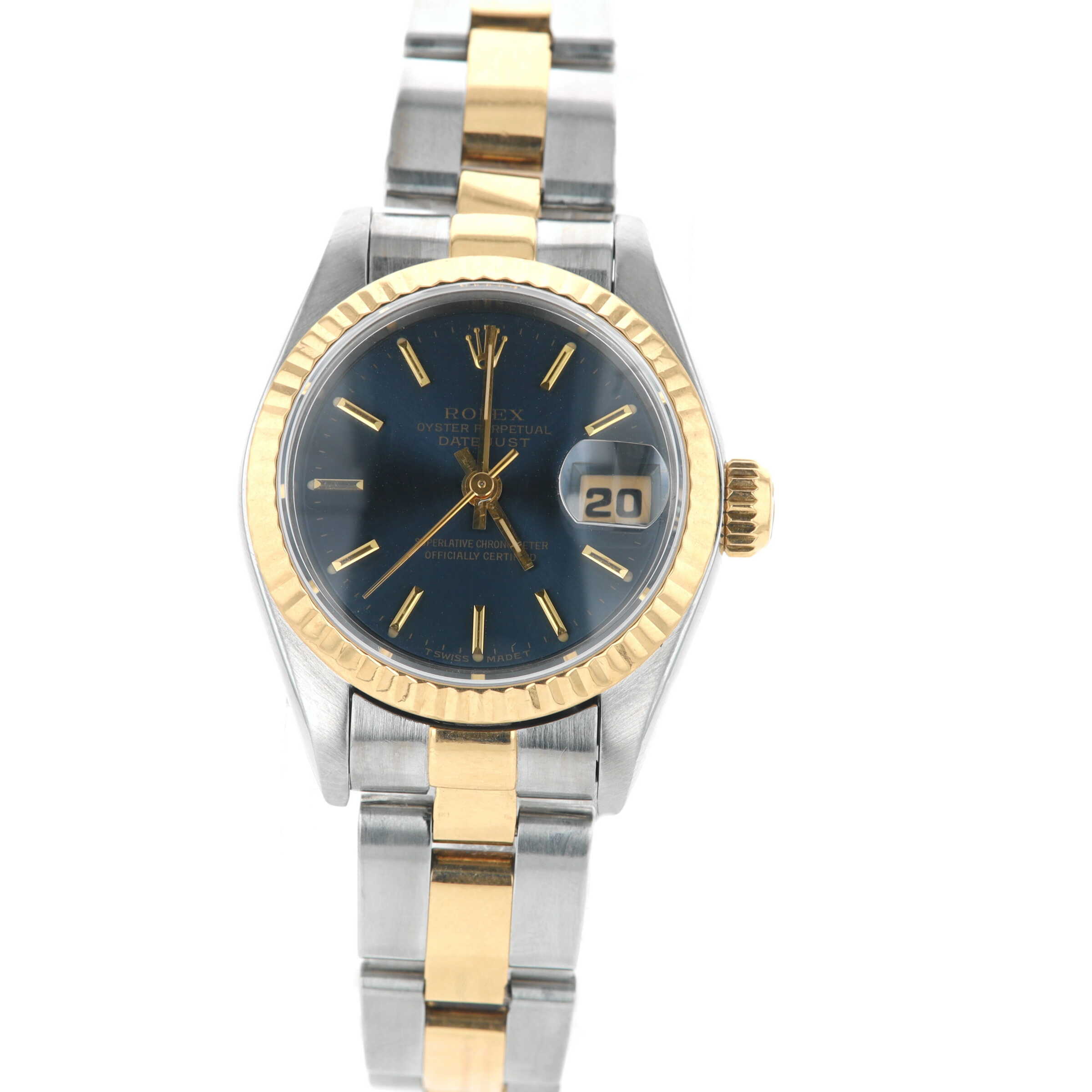 18KY/S/S 1995 2135 Movement Blue Stick Dial Oyster Band Ladies Rolex, Pre-Owned 