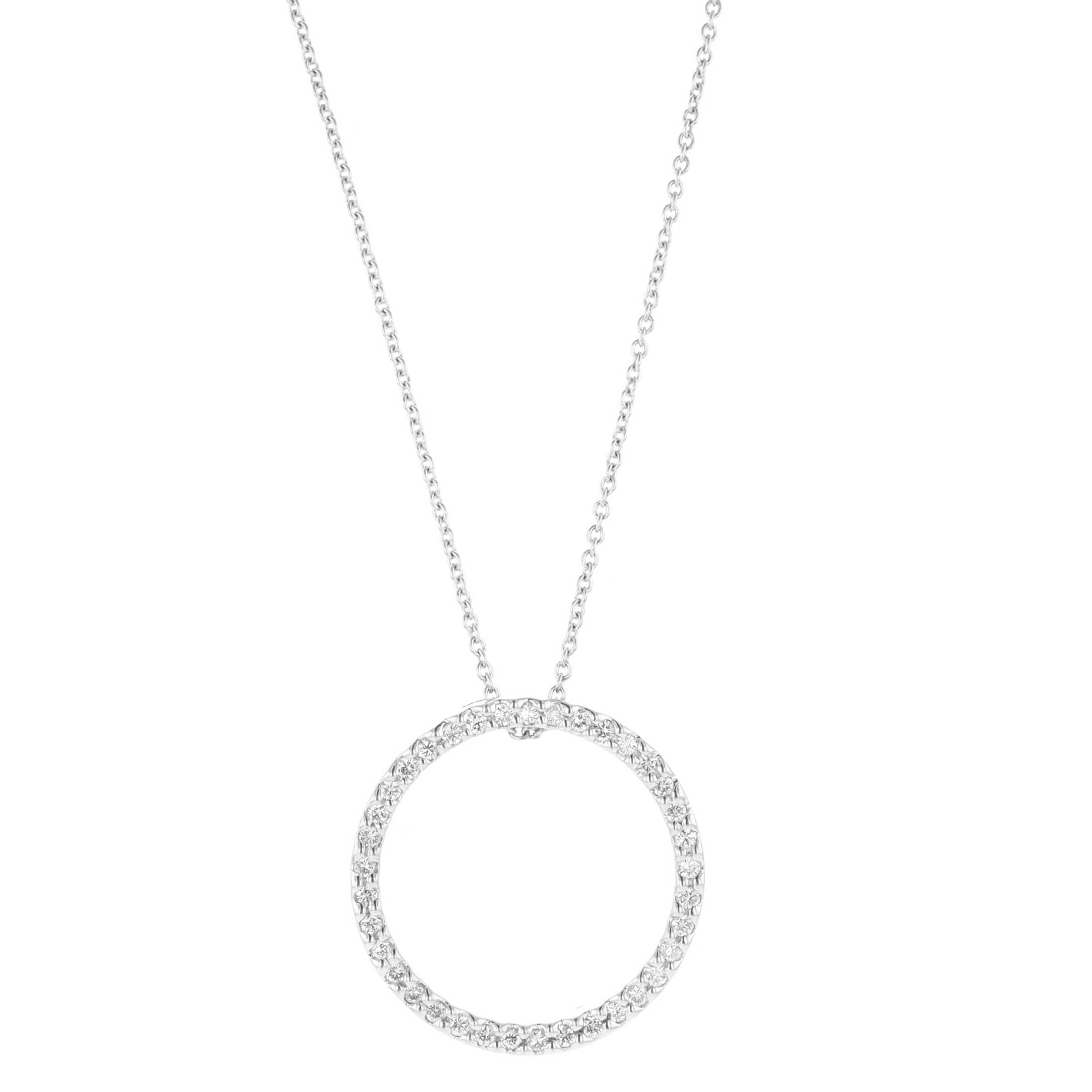 18k White Gold 0.26 Carat Diamond Open Circle 18 Inch Necklace, Roberto Coin, Estate 