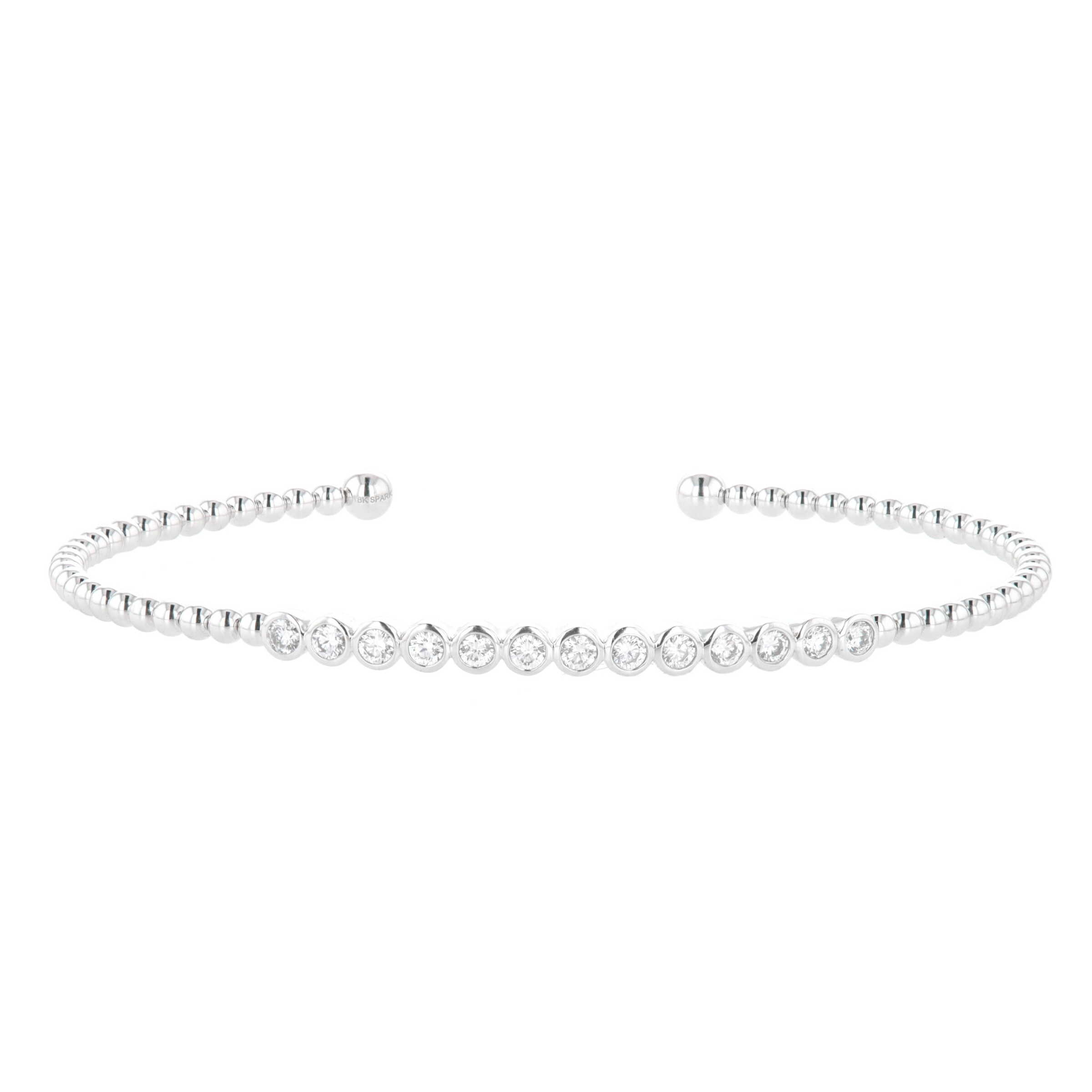 18k White Gold 0.50 Carat Round Bezel Set Diamond Beaded Cuff Bracelet 