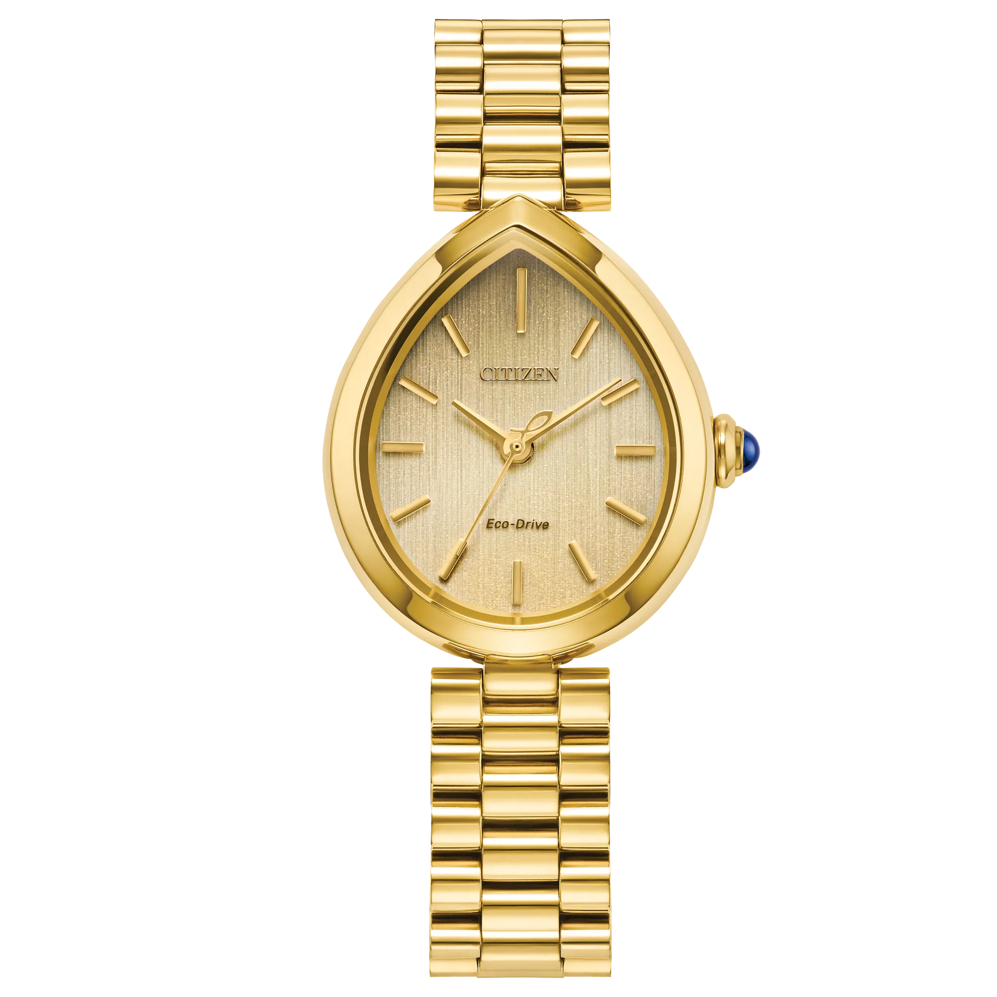 Citizen 'L Rainell' Gold Tone Stainless Steel Champagne Dial Teardrop Shape Case Ladies Watch