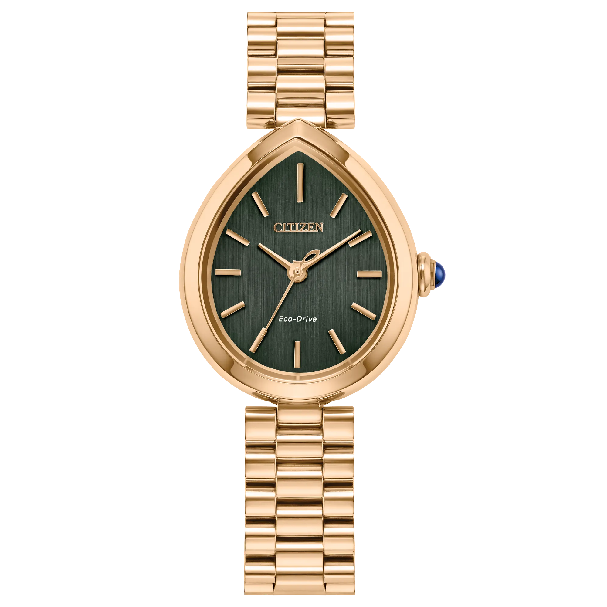 Citizen 'L Rainell' Rose Gold Tone Stainless Steel Teardrop Shape Case Green Dial Ladies Watch