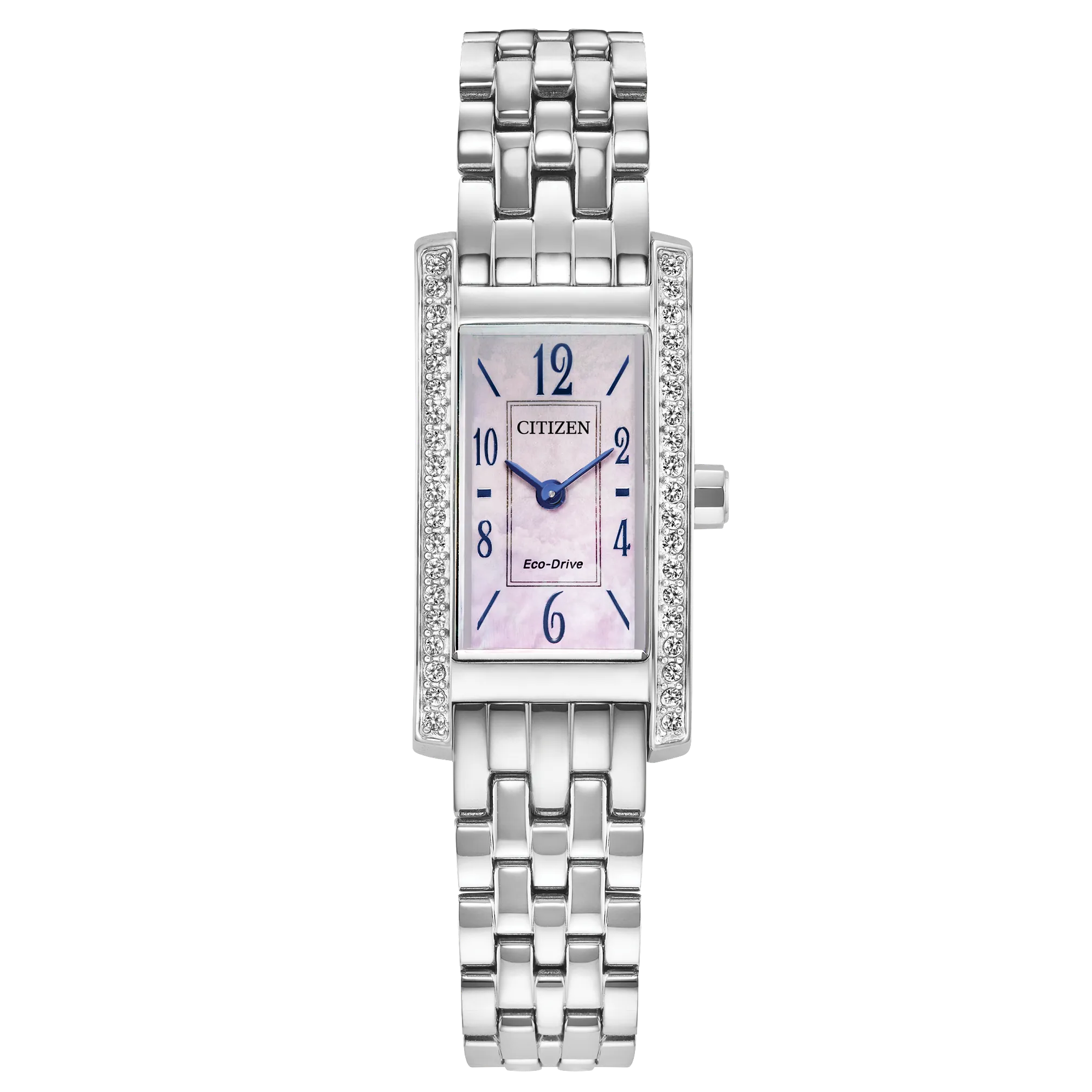 Citizen Petite Palidoro Stainless Steel Pink Mother Of Pearl Blue Numerals Crystal Bezel Ladies Watch 