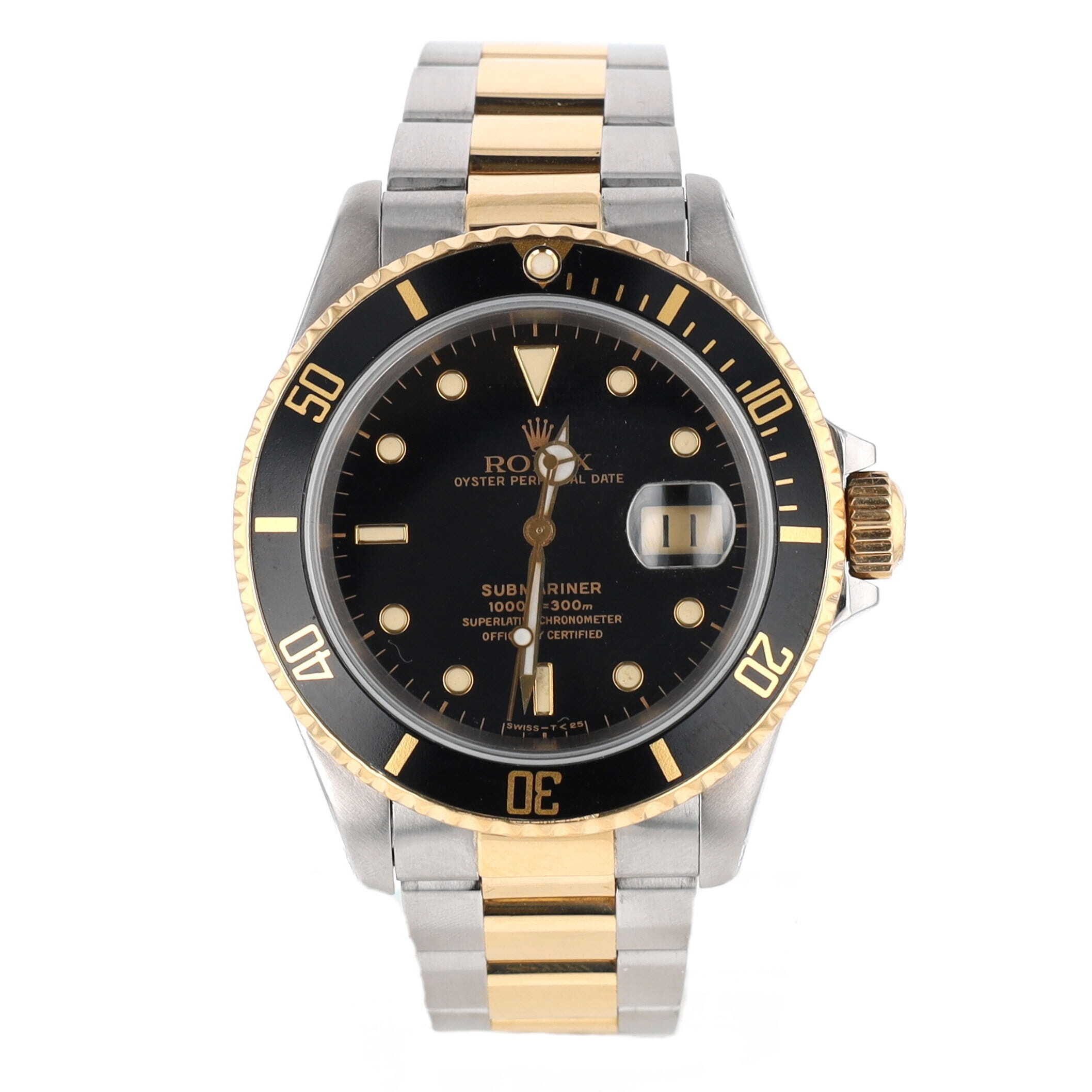 Stainless Steel & 18k Yellow Gold Black Dial 1991 Rolex Submariner Men's Watch, Pre-Owned