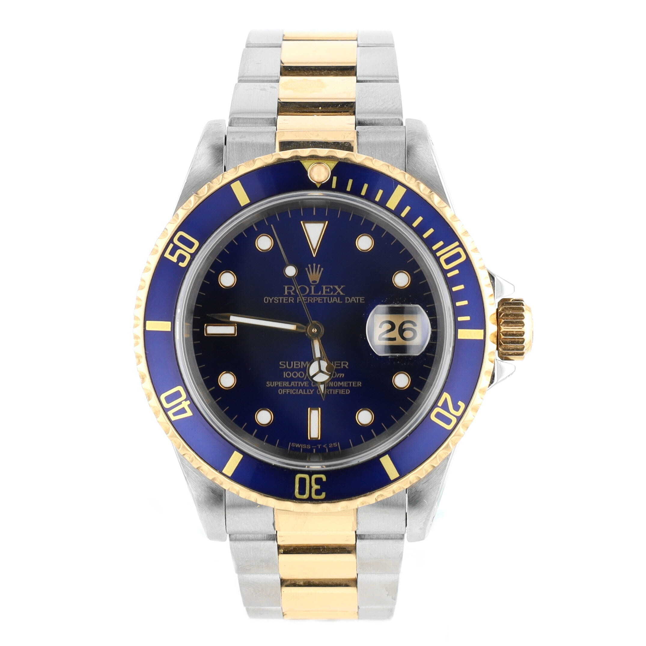 Stainless Steel & 18k Yellow Gold Royal Blue Dial Rolex Submariner Men's Watch, Pre-Owned 