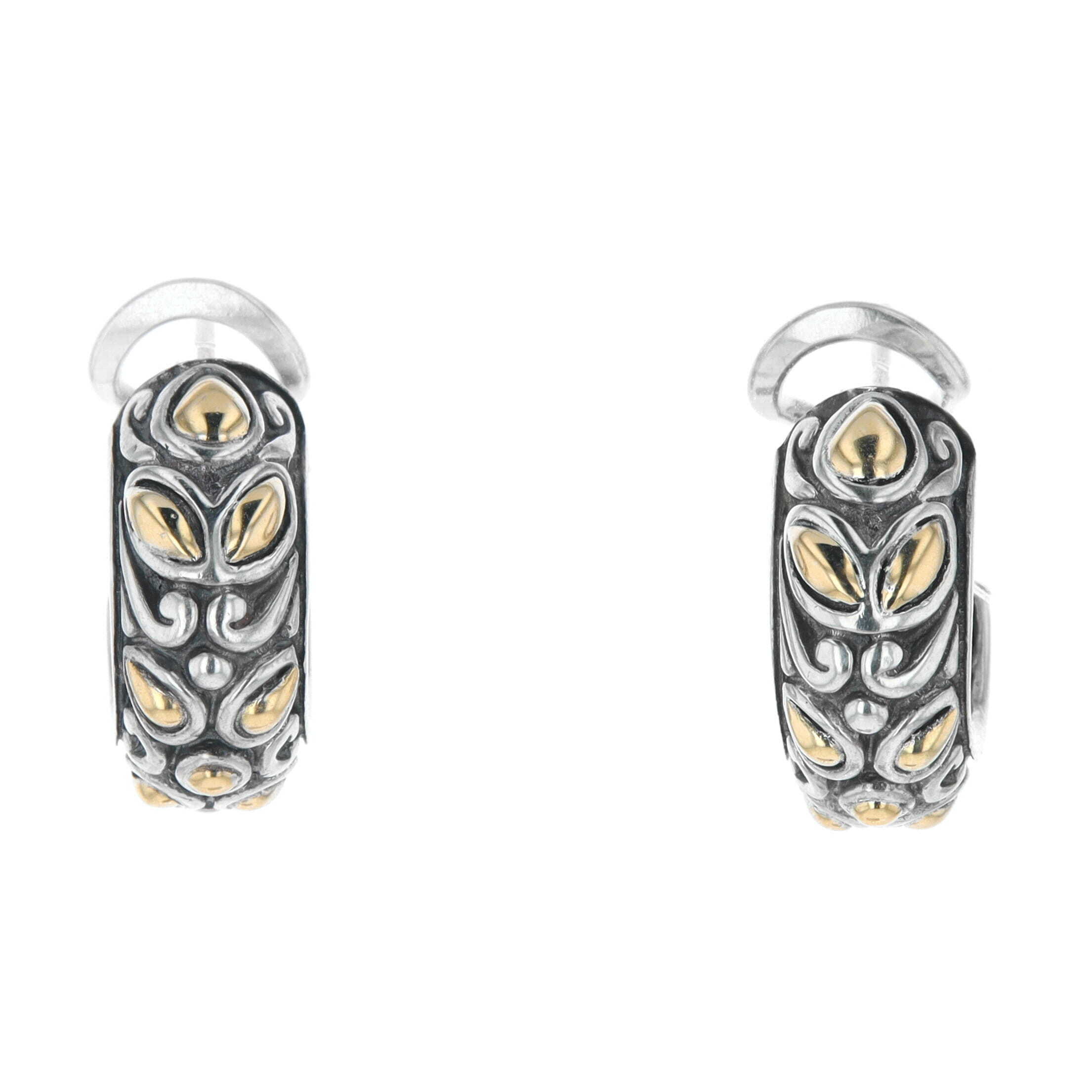 Sterling Silver & 18k Yellow Gold Filigree J-Hoop Stud Earrings, John Hardy, Estate 