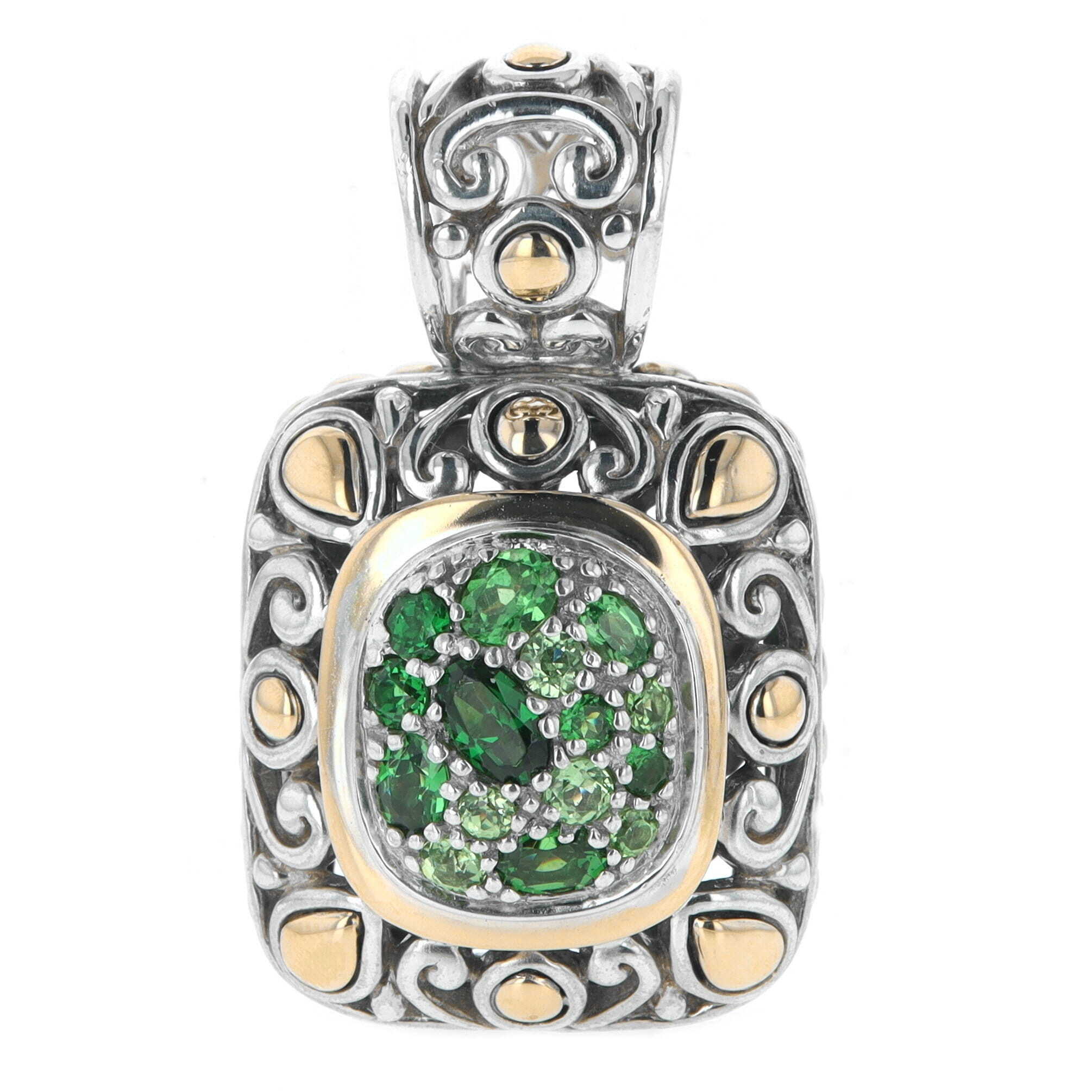 Sterling Silver & 18k Yellow Gold Tsavorite Garnet Cluster Pendant, John Hardy: Batu Collection, Estate 