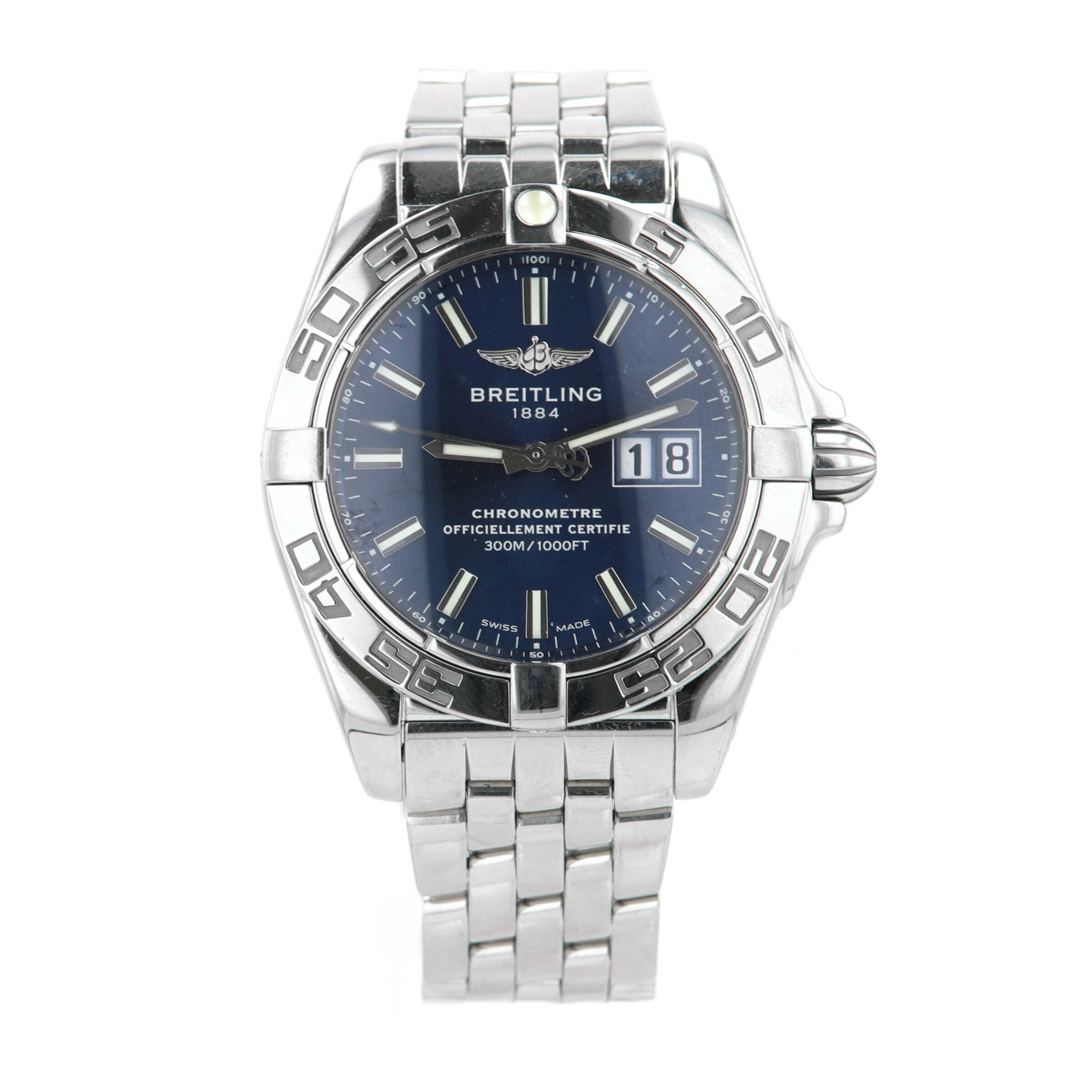 Sterling Silver Galactic 41 Blue Dial Cockpit 2005 Men's Breitling Watch // Pre-Owned 