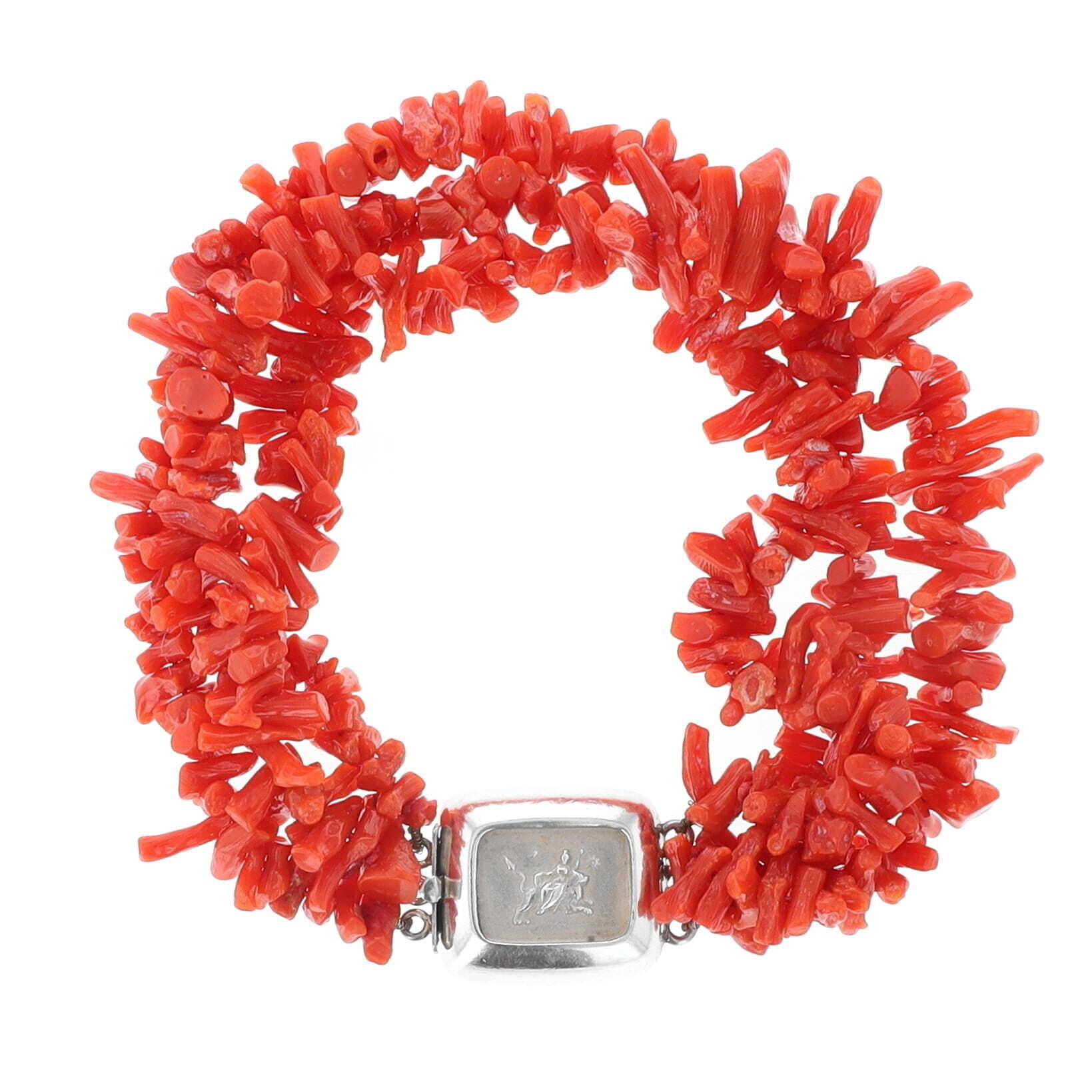 Sterling Silver Red Branch Coral 3 Strand Bracelet, Slane & Slane, Estate