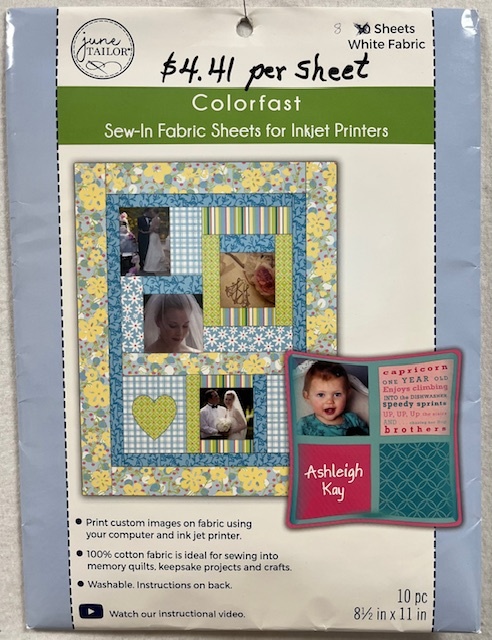 Colorfast Sew-In Fabric Sheets for Inkjet Printer (1 Sheet)
