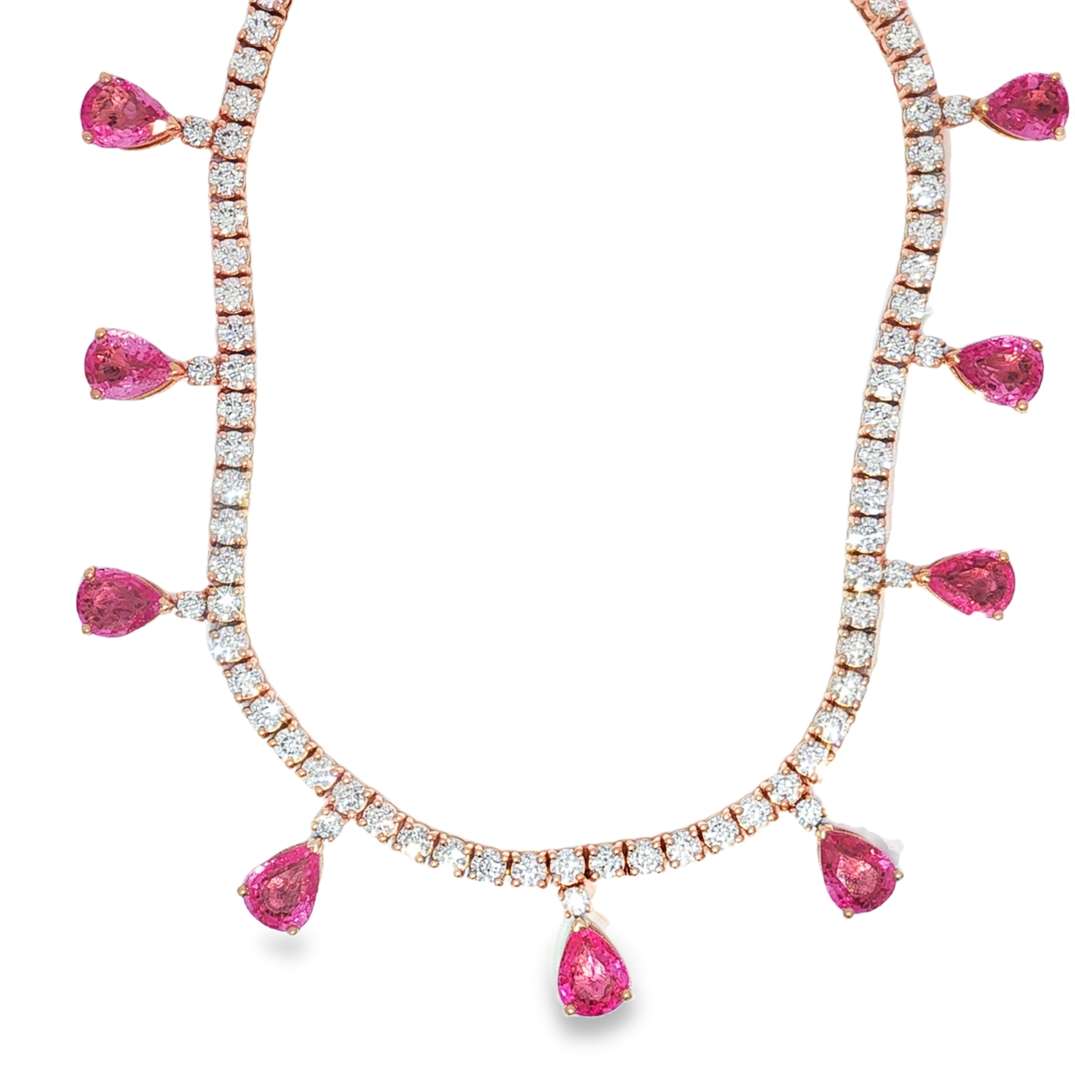 14KR Tennis Necklace With Pink Sapphire PS Drops DIA 12.07CT Pink Sapphire 10.62CT