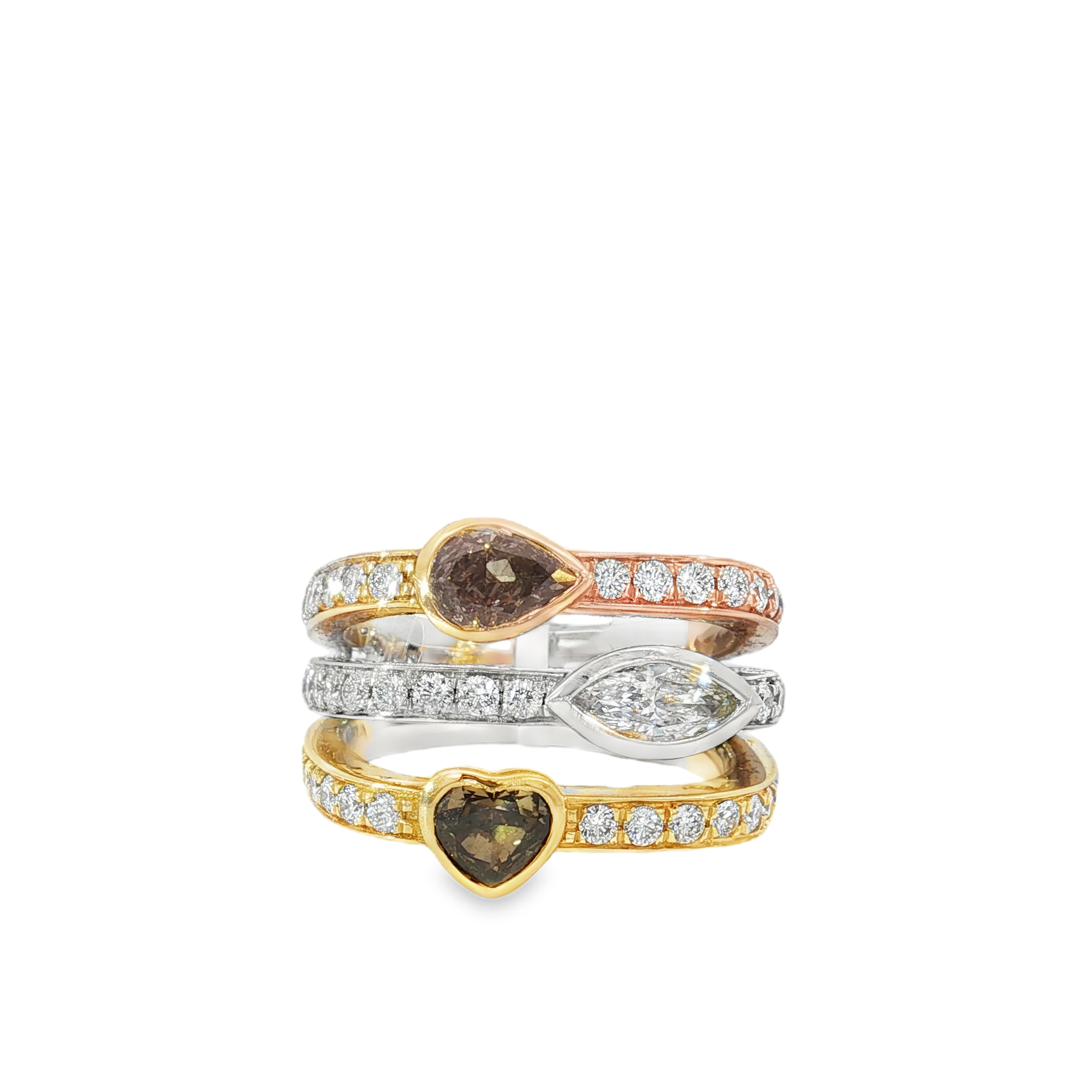 14KT Tri Color Multi Shape & Color Ring DIA 2.56CT