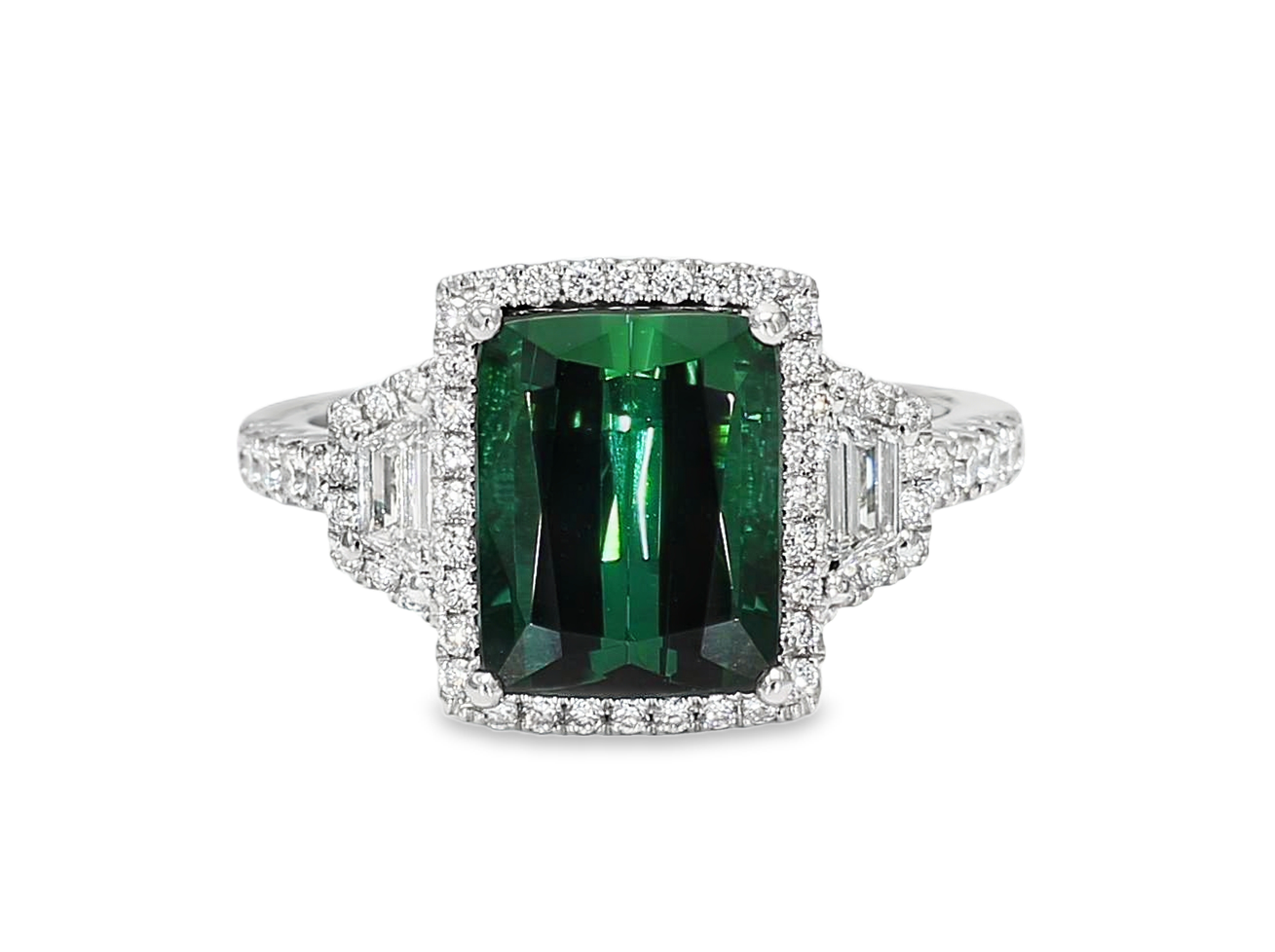 14KW Antique Cushion Green Tourmaline Halo Ring Cushion Tourmaline 3.67CT DIA 0.53CT 