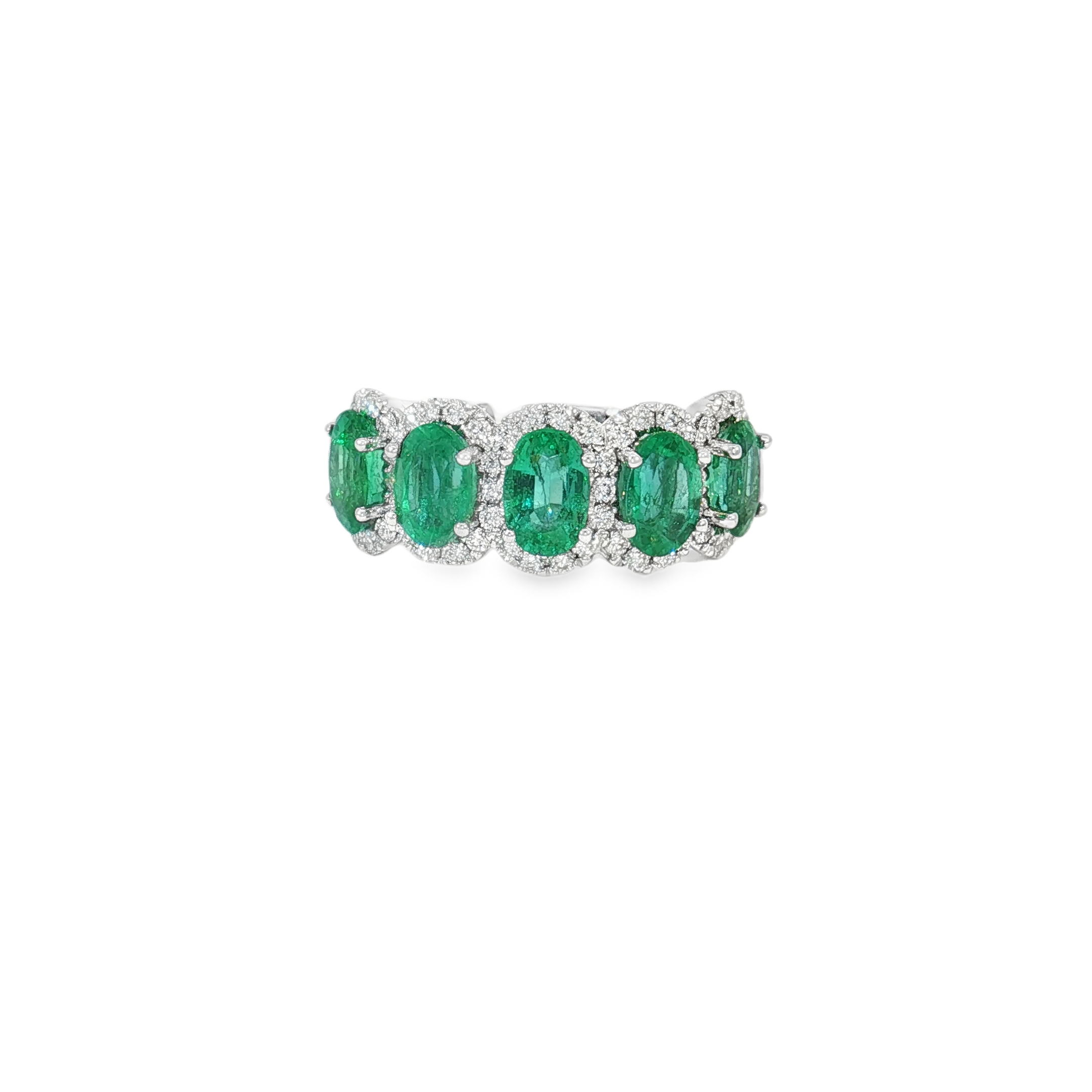 14KW Green Emerald And Diamonds Halo Band OV Green Emerald 2.42CT DIA 0.55CT