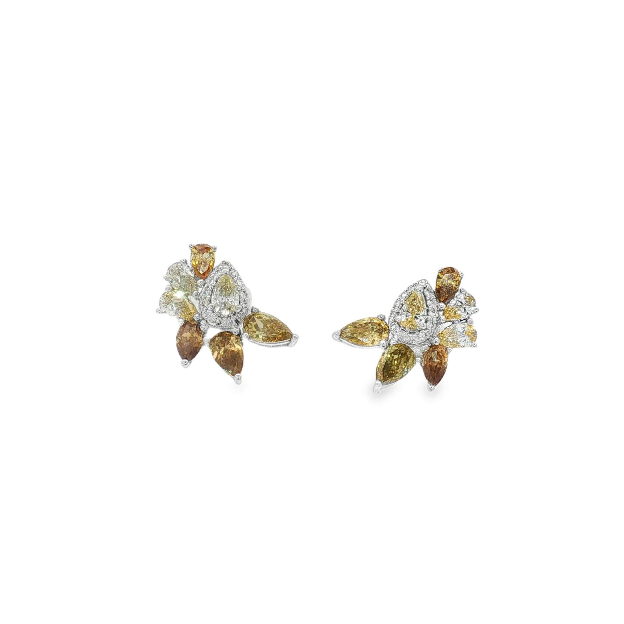 14KW Multi Color Diamonds Fancy Earrings Fancy DIA 1.18CT DIA 0.10CT 