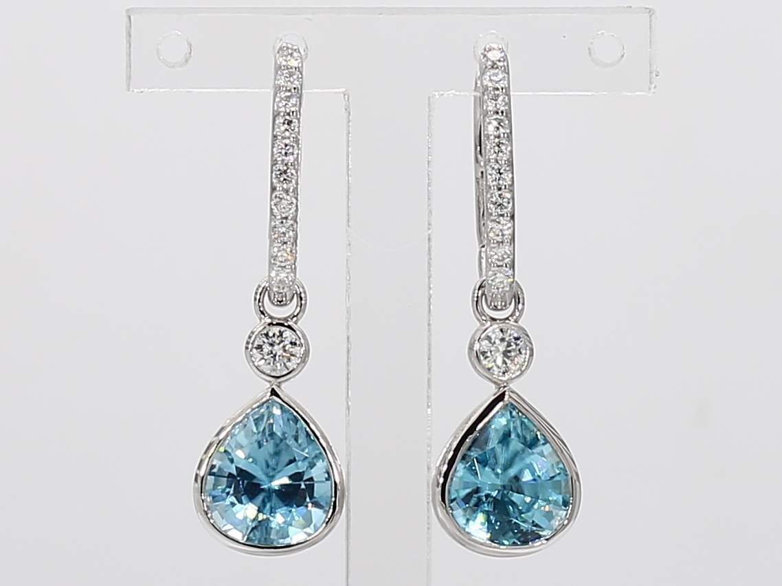 14KW Multi Style Drop Earrings Pear Shape Blue Zircon 4.80CT DIA 0.33CT