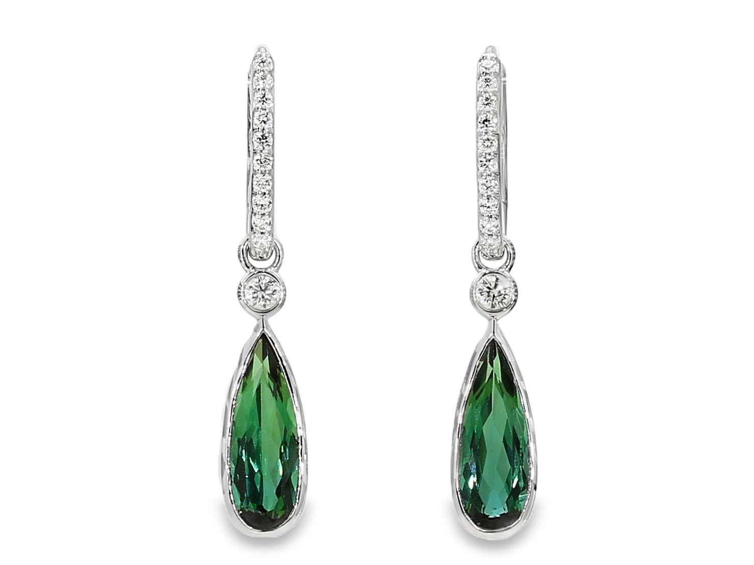14KW Multi Style Green Tourmaline Drop Earring Pear Shape Tourmaline 3.67CT DIA 0.29CT 