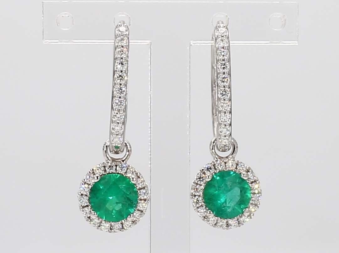 14KW Multi style Drop Hanging Halo Earrings Green Emerald 0.88CT DIA 0.36CT