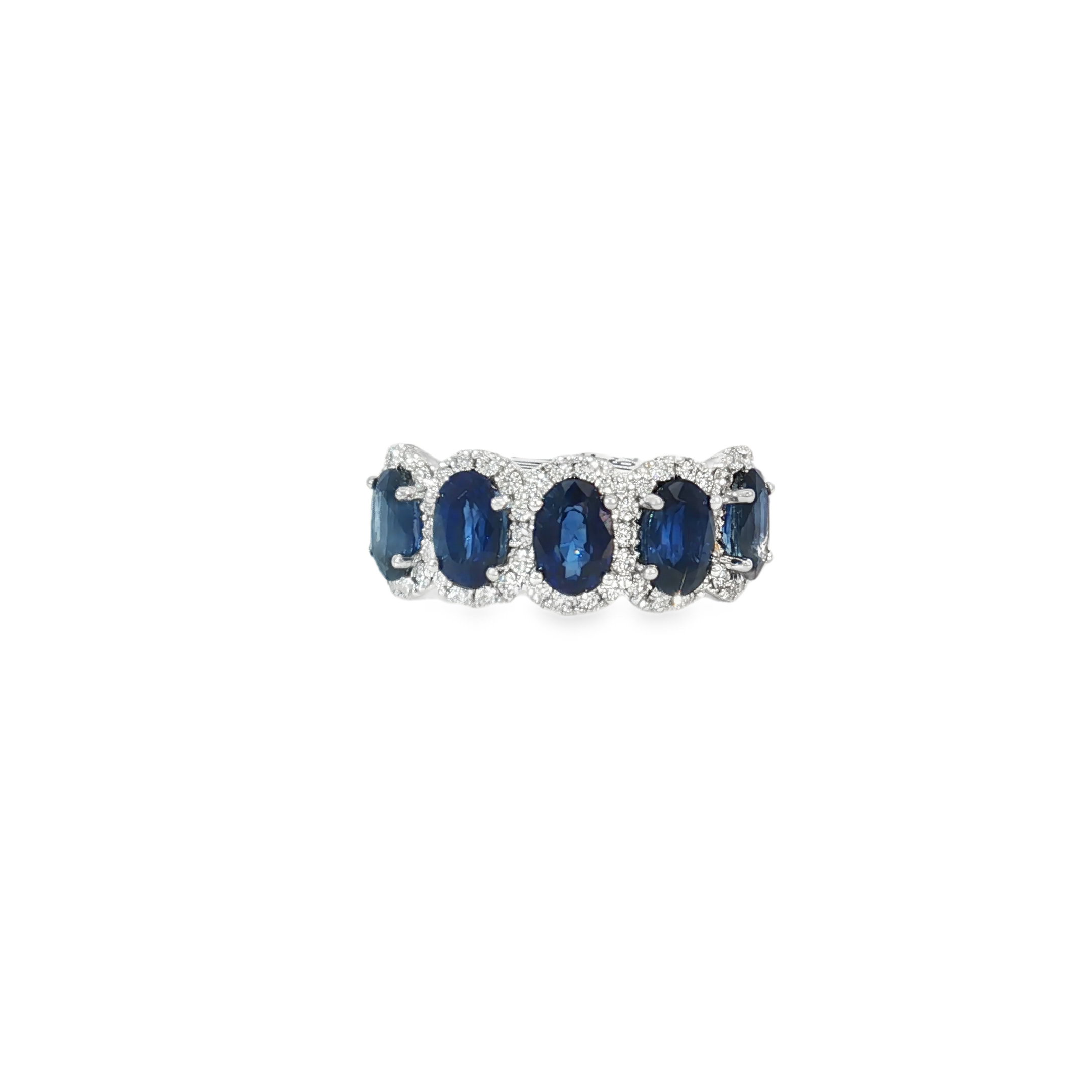 14KW Sapphire And Diamonds Halo Band OV Blue Sapphire 3.18CT DIA 0.55CT
