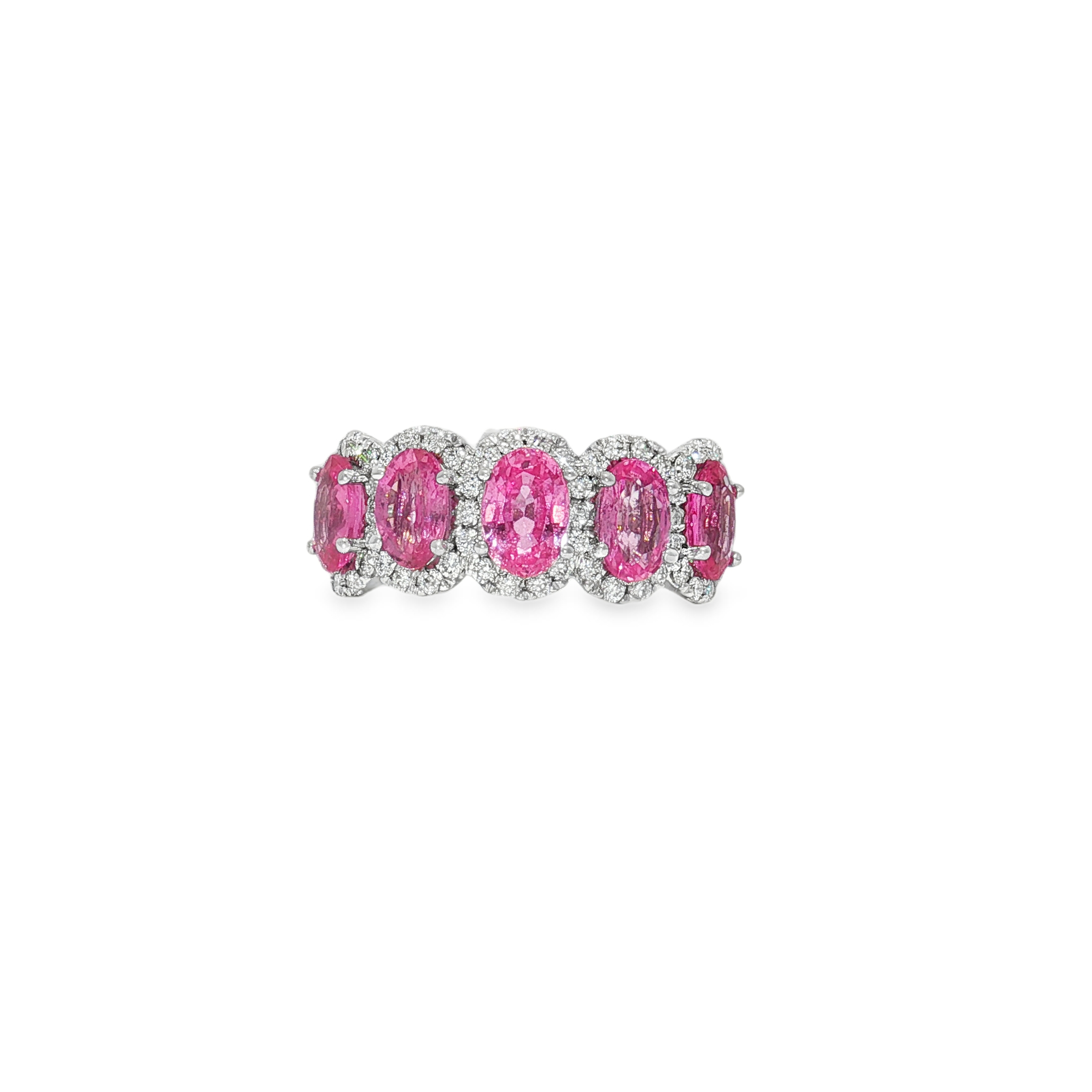 14KW Sapphire And Diamonds Halo Band OV Pink Sapphire 2.99CT DIA 0.55CT
