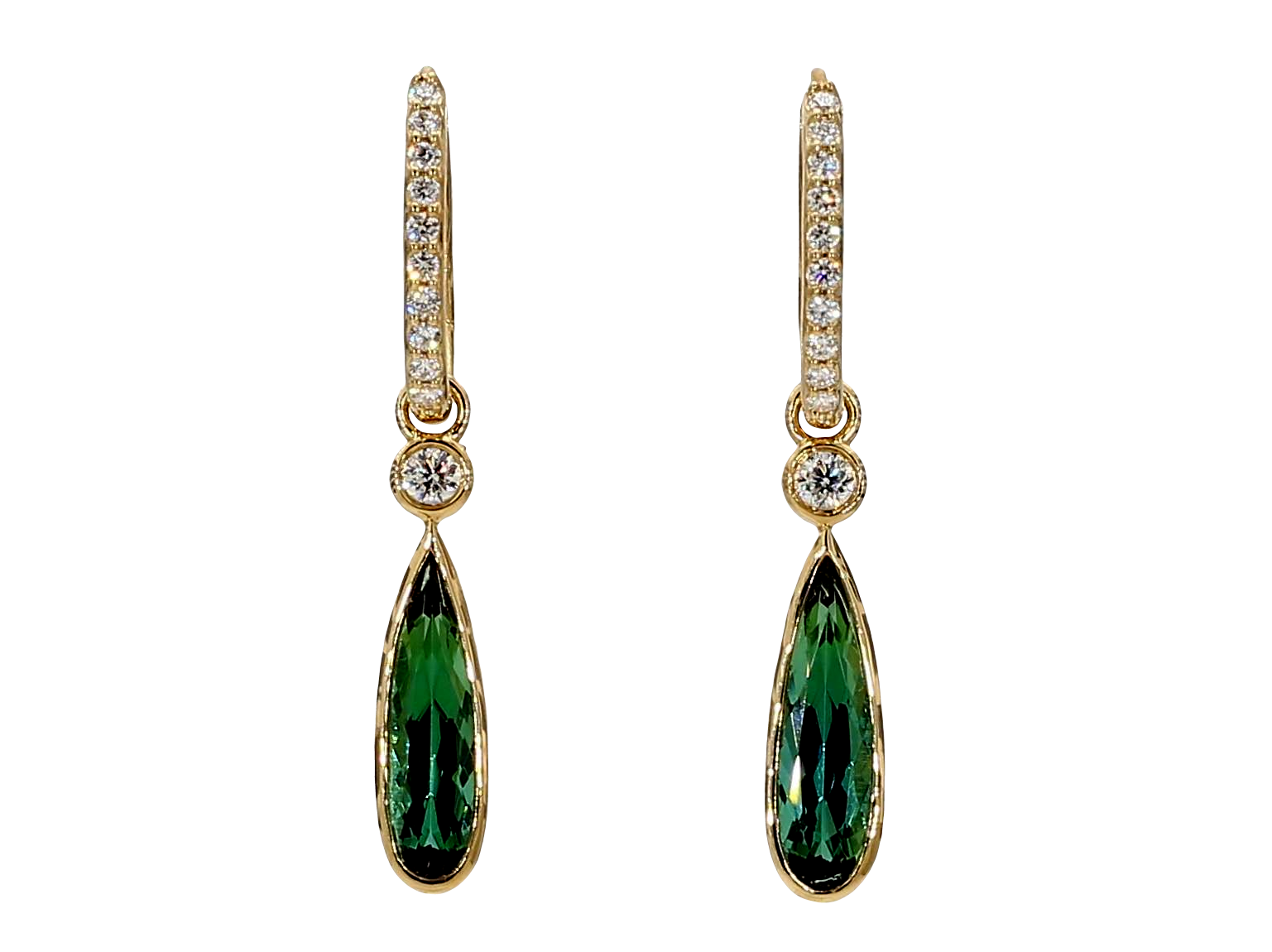 14KY Drop Bezel Green Tourmaline Multi Style Earrings Pear Shape Tourmaline 2.23CT DIA 0.30CT 