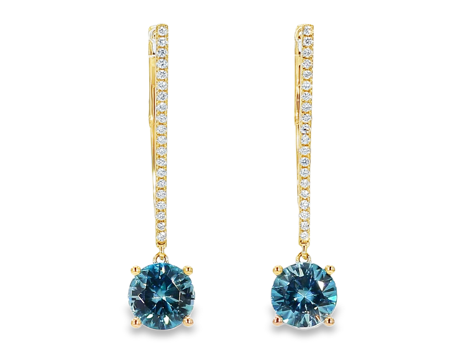 14KY Drop Blue Zircon Earrings Round Blue Zircon 4.12CT DIA 0.19CT 