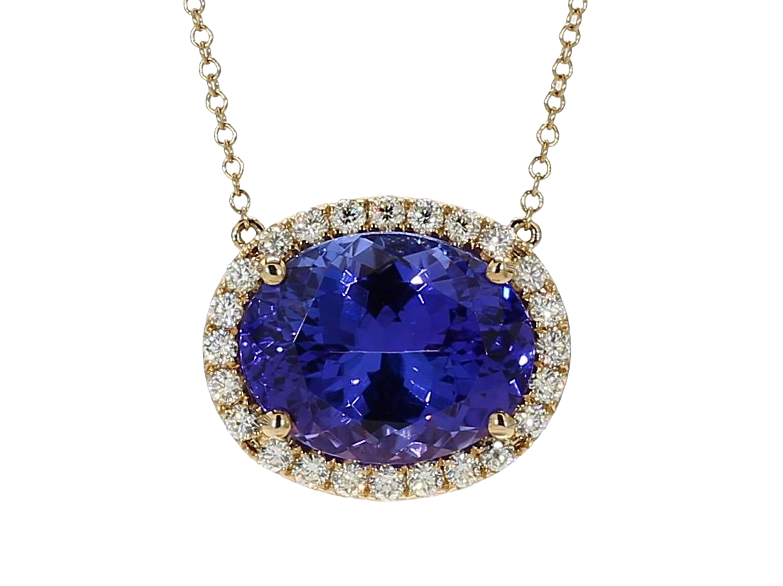 14KY Halo Tanzanite Pendant DBY Chain Oval Tanzanite 9.75CT DIA 0.80CT 