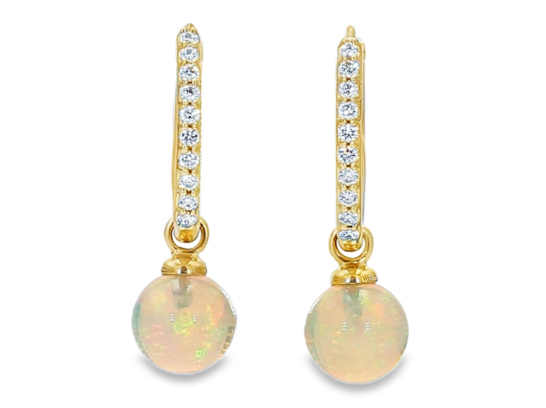 14KY Opal Ball Multi Style Drop Earrings Opal 3.22CT DIA 0.18CT 