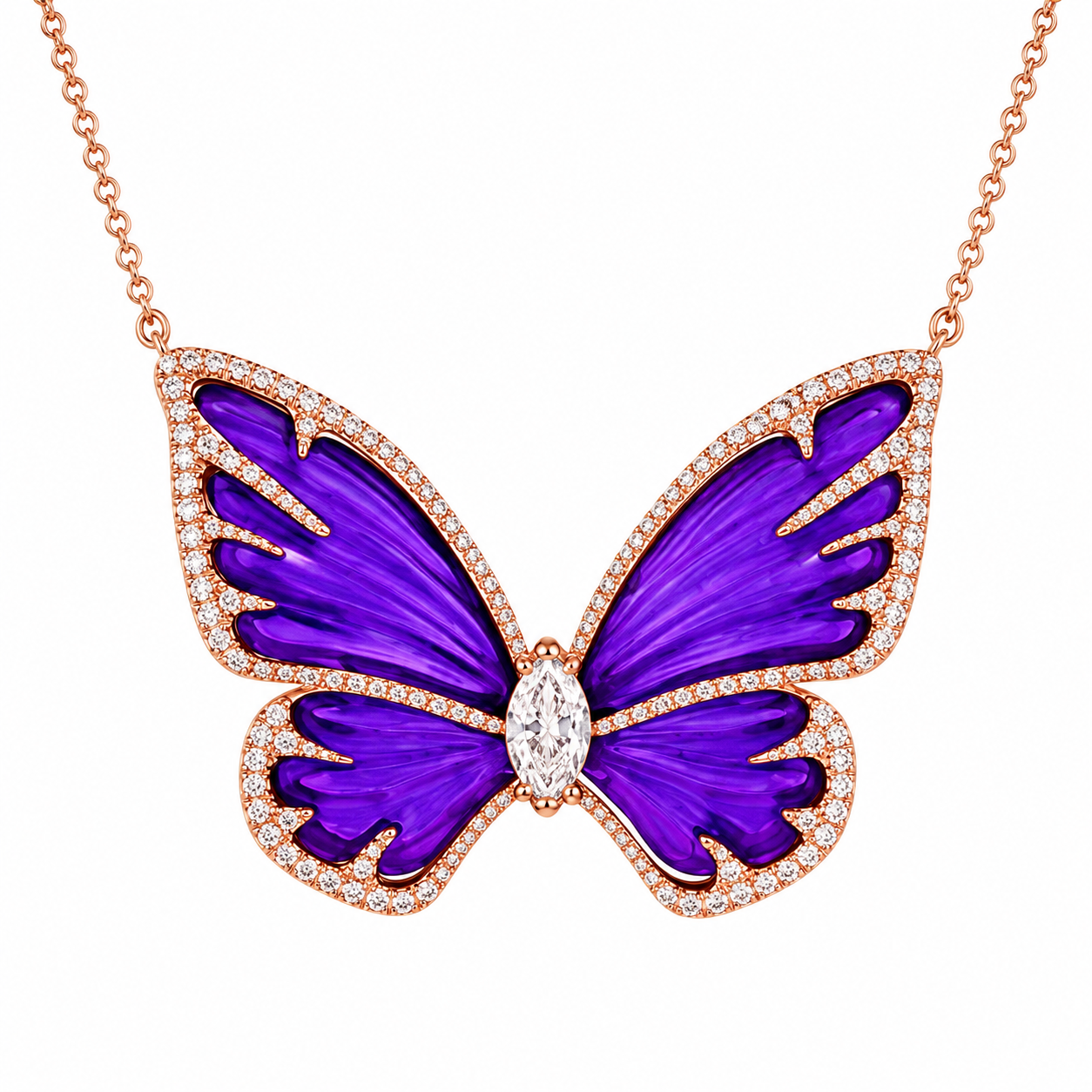18KR/Titanium Simon G  Purple Colored Diamonds Butterfly Pendant DIA 0.49CT 
