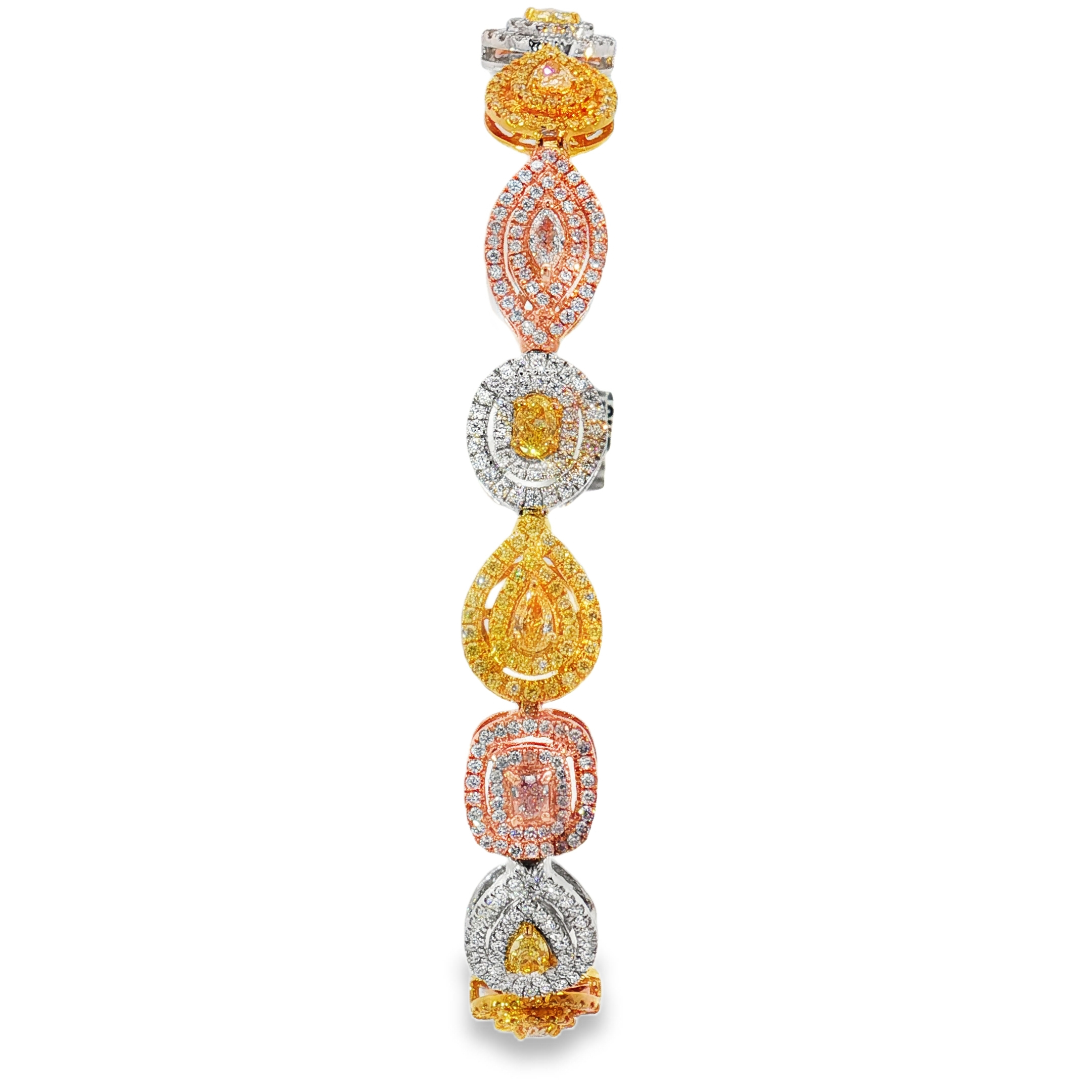 18KT Tri Color Double Halo Pink - Yellow - White Diamond Bracelet DIA 4.09CT 