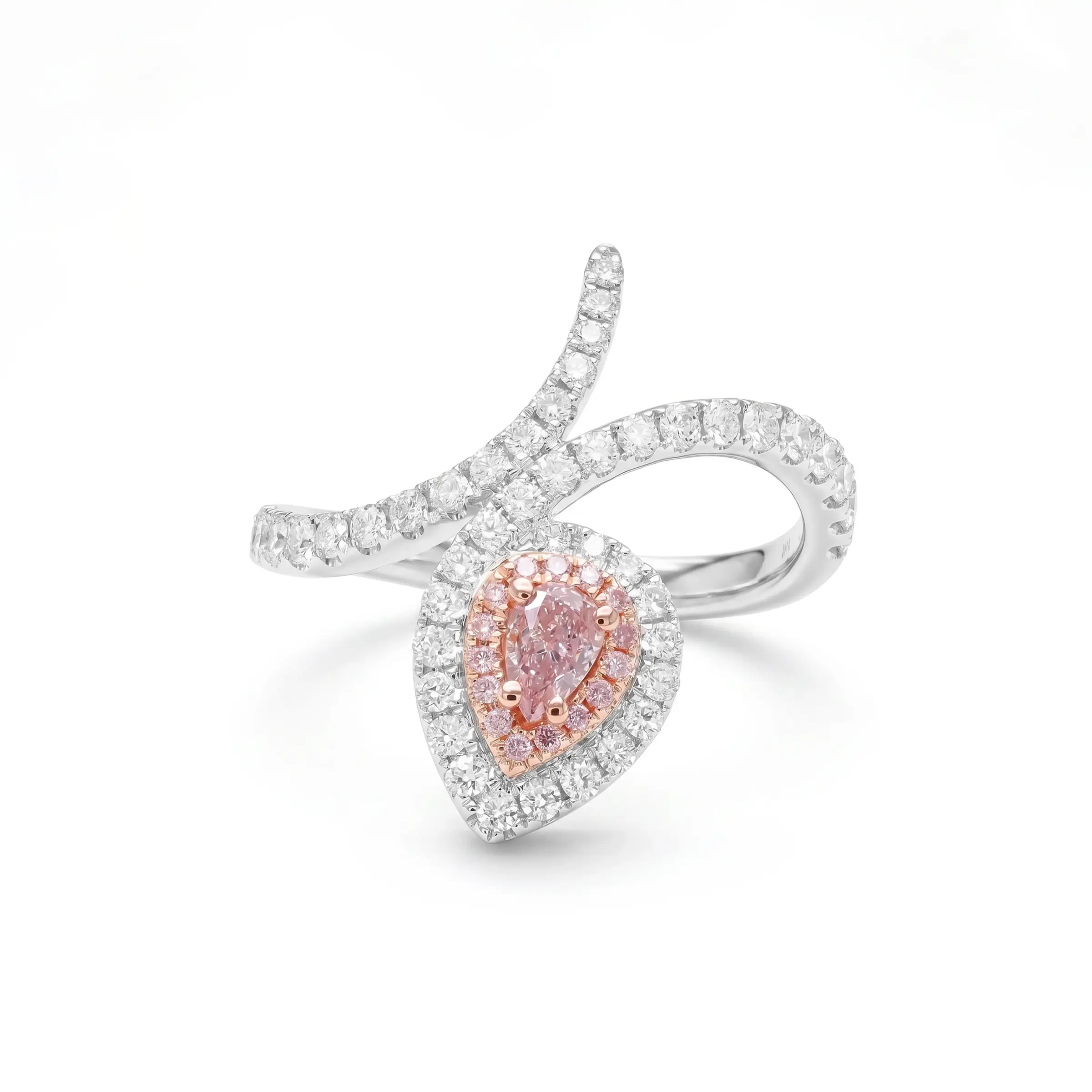 18KWR Fancy Cocktail Ring Pink Pear Shape DIA 0.28CT DIA 0.62CT GIA