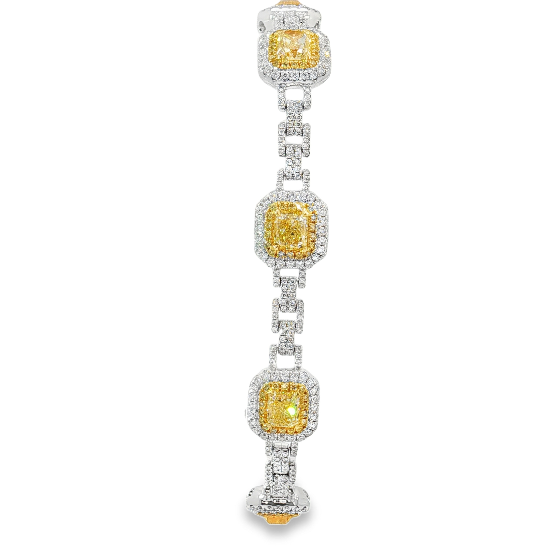 18KWY Double Halo Bracelet Yellow Radiant DIA 6.22CT DIA 2.36CT FLY SI1