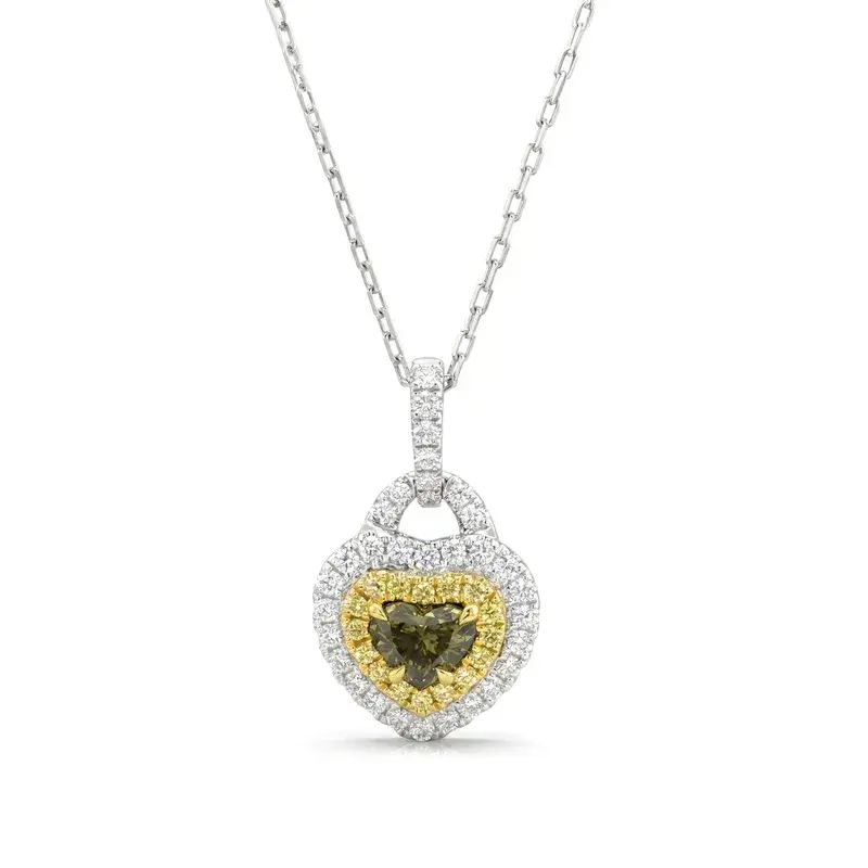 18KWY Double Halo Chameleon Hear Diamond Pendant Chameleon HS DIA 0.64CT Yellow DIA 0.15CT DIA 0.37CT