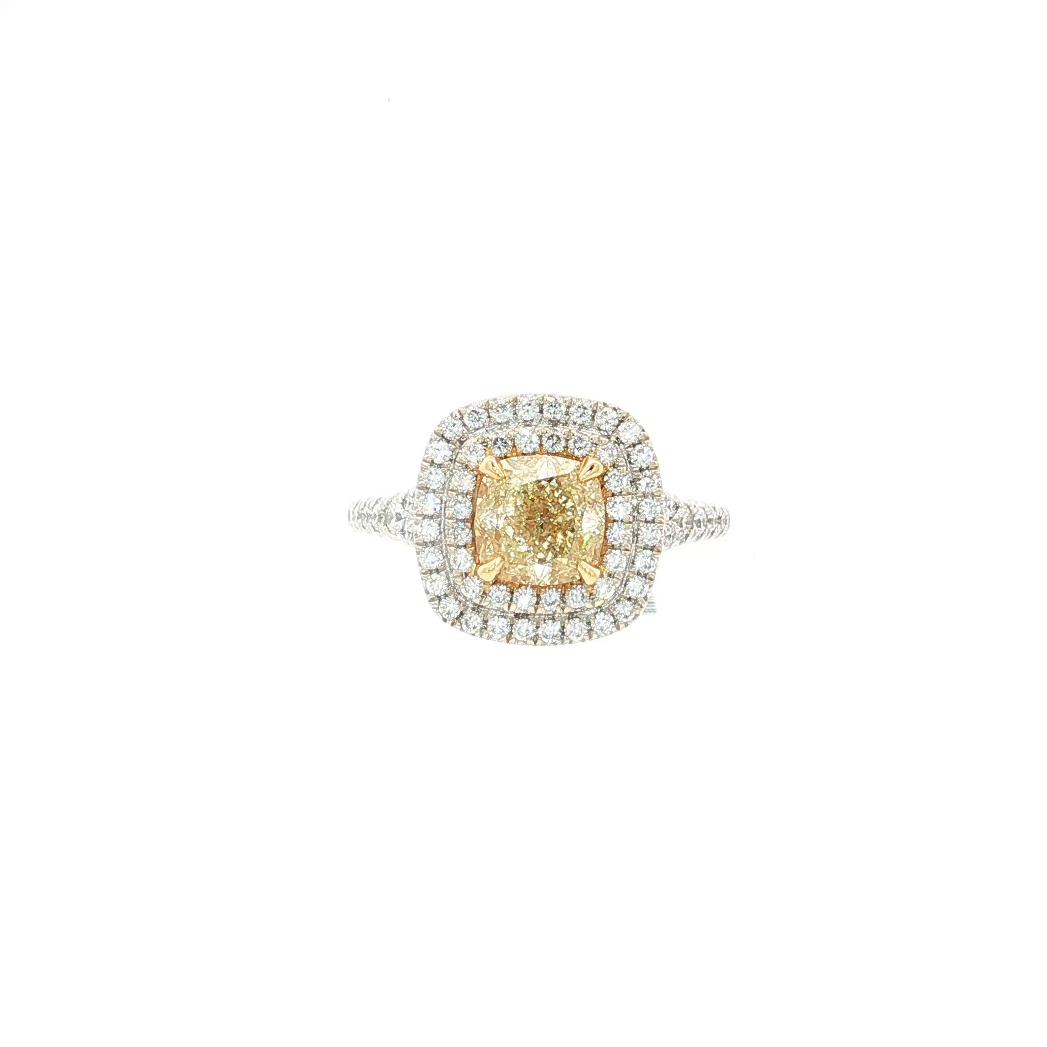 18KWY Double Halo Engagement Ring CU Yellow Diamond 1.51CT DIA 0.61CT FY-SI1