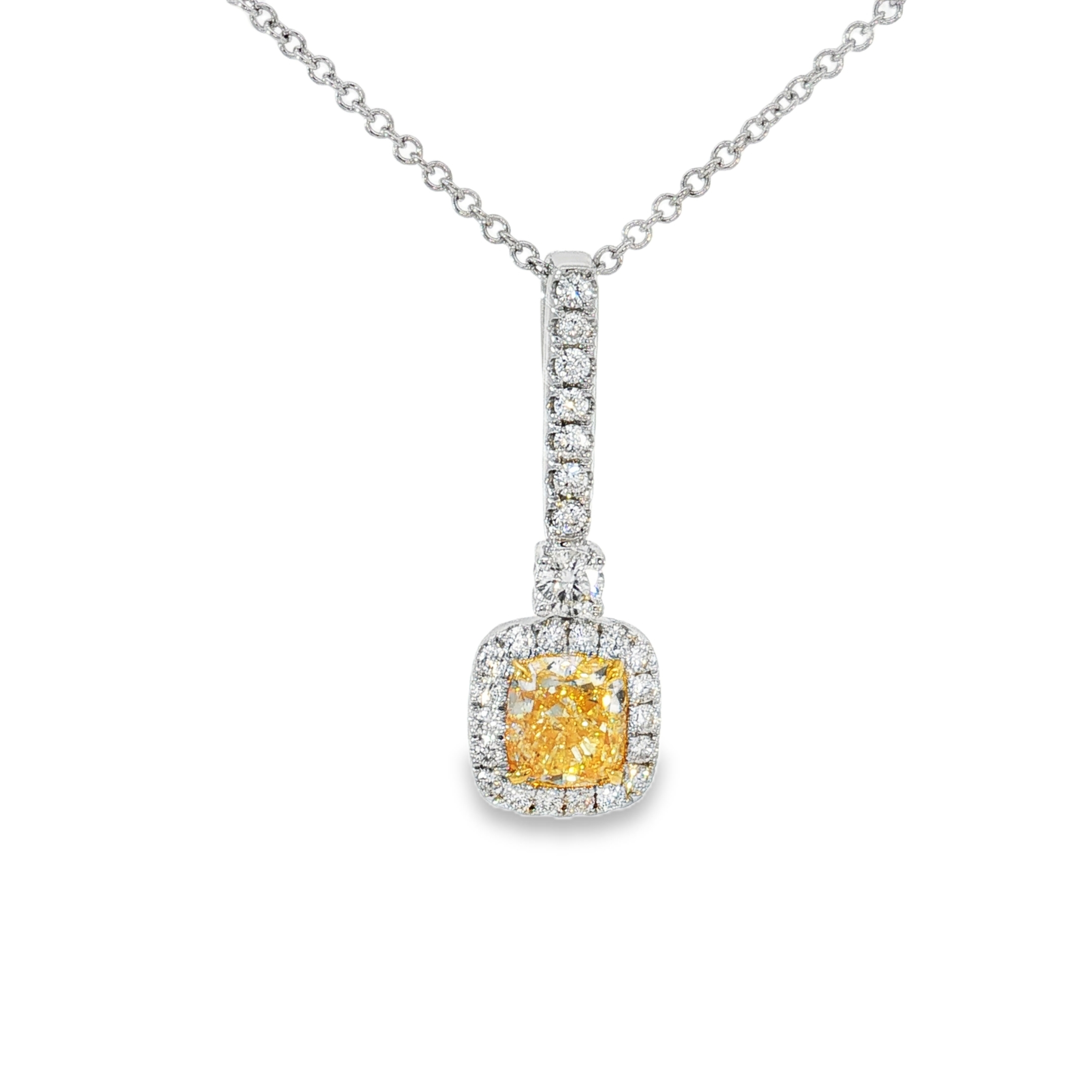 18KWY Halo Drop Pendant Yellow Cushion DIA 1.21CT DIA 0.36CT FLY SI1