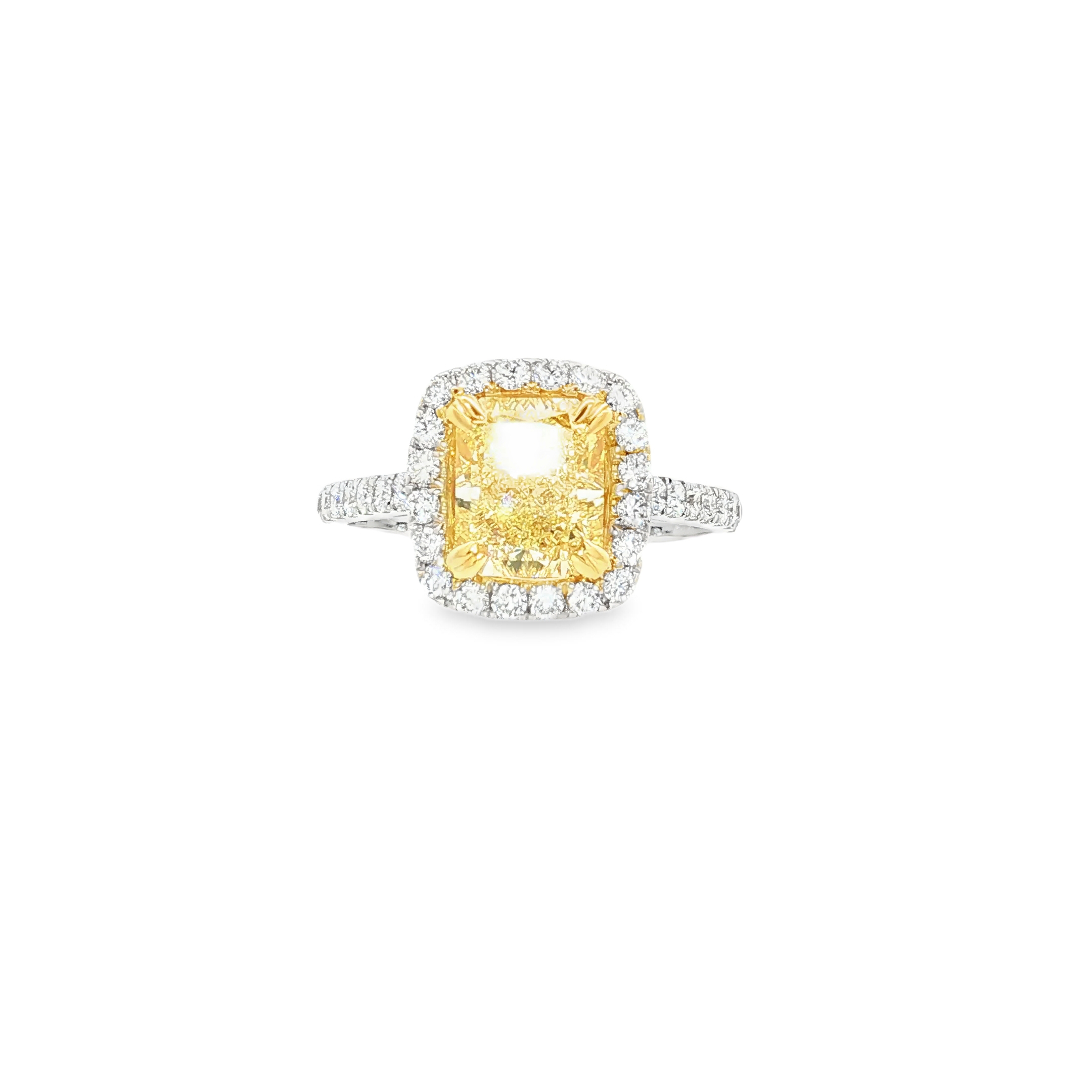 18KWY Halo Engagement Ring Rad Yellow Diamond 2.00CT DIA 0.51CT FLY VS2 GIA