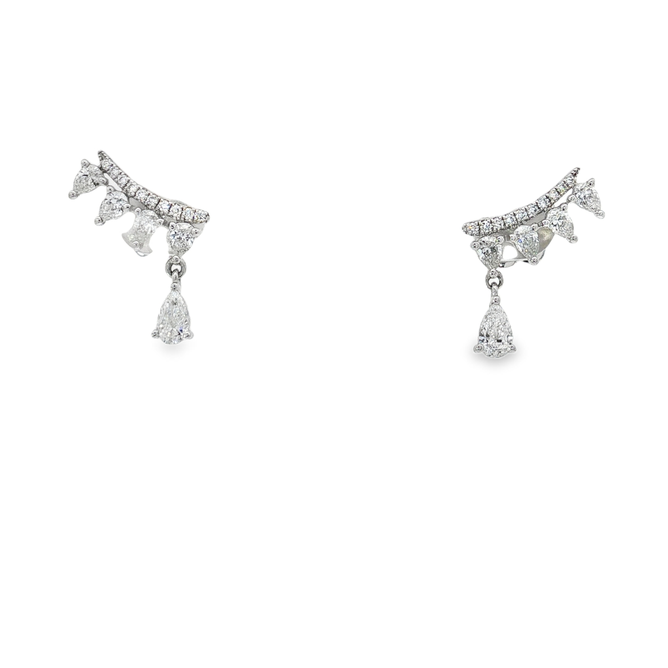 18KW Climber Dangle Earrings 10 Pear Shape DIA 1.04CT 20 Round DIA 0.13CT 
