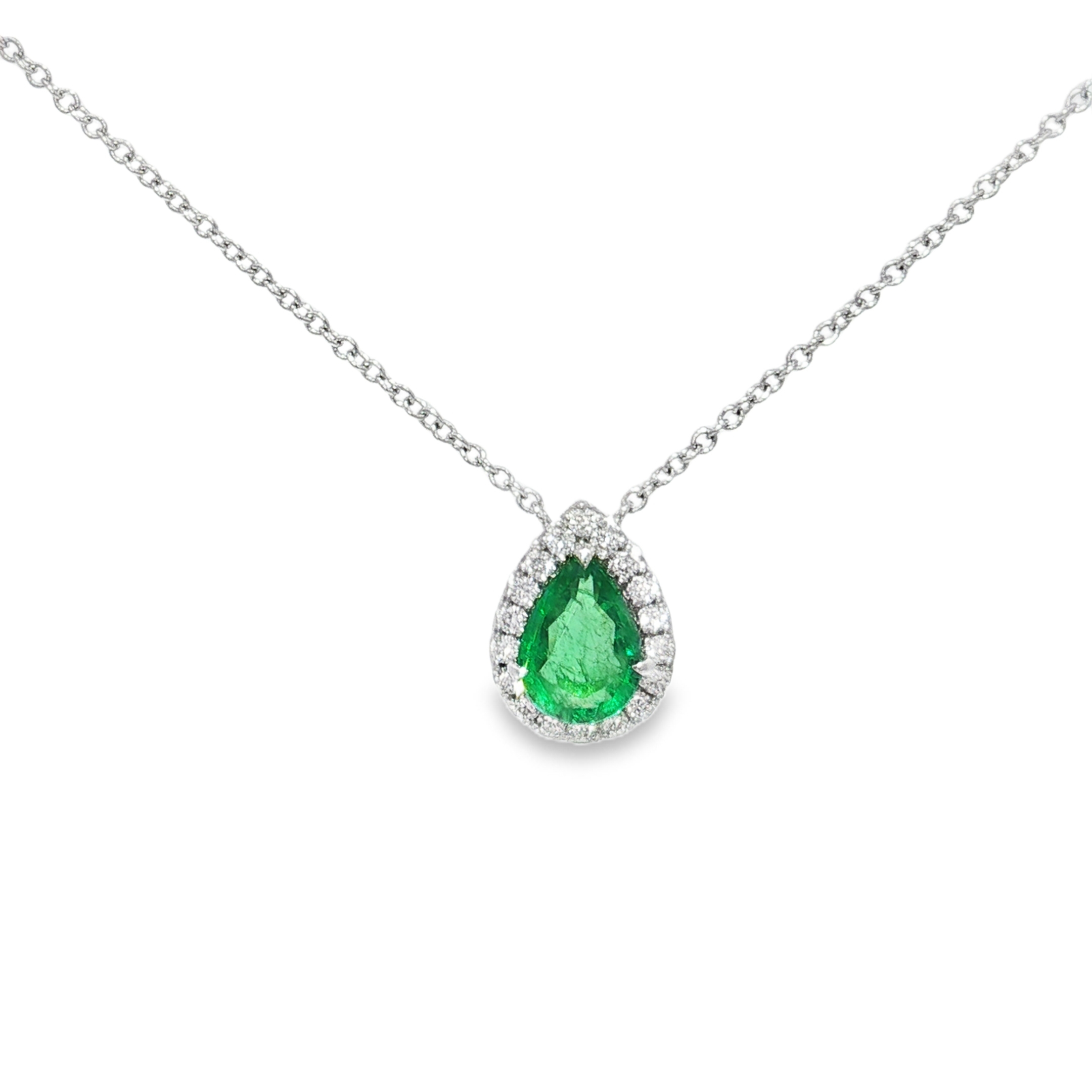 18KW Halo Green Emerald Pear Shape Pendant G.EM 0.86CT DIA 0.20CT