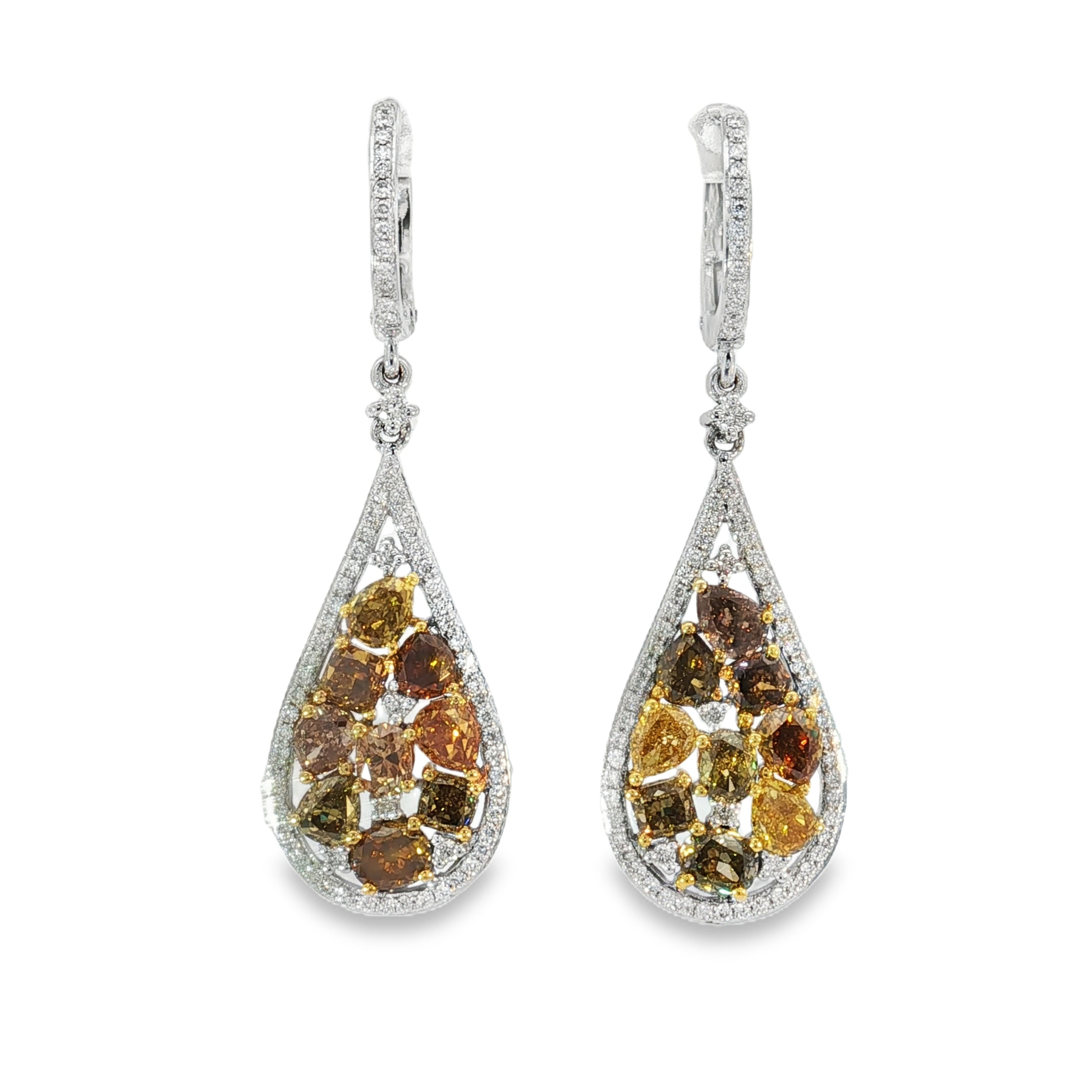 18KW Multi Color Fancy Drop Earrings Color DIA 3.60CT DIA 0.52CT 