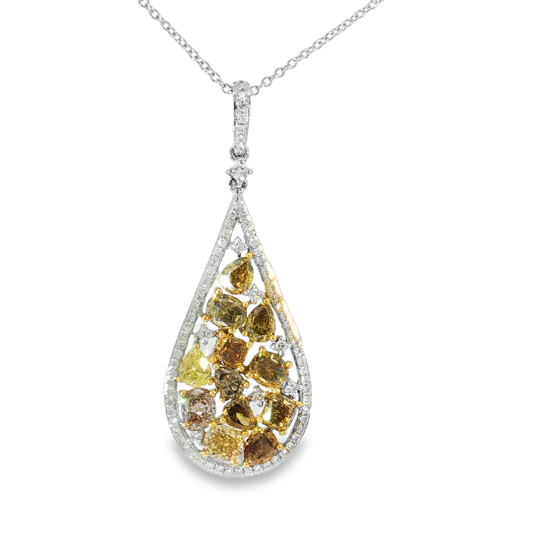 18KW Multi Color Fancy Drop Pendant Color DIA 2.60CT DIA 0.30CT 