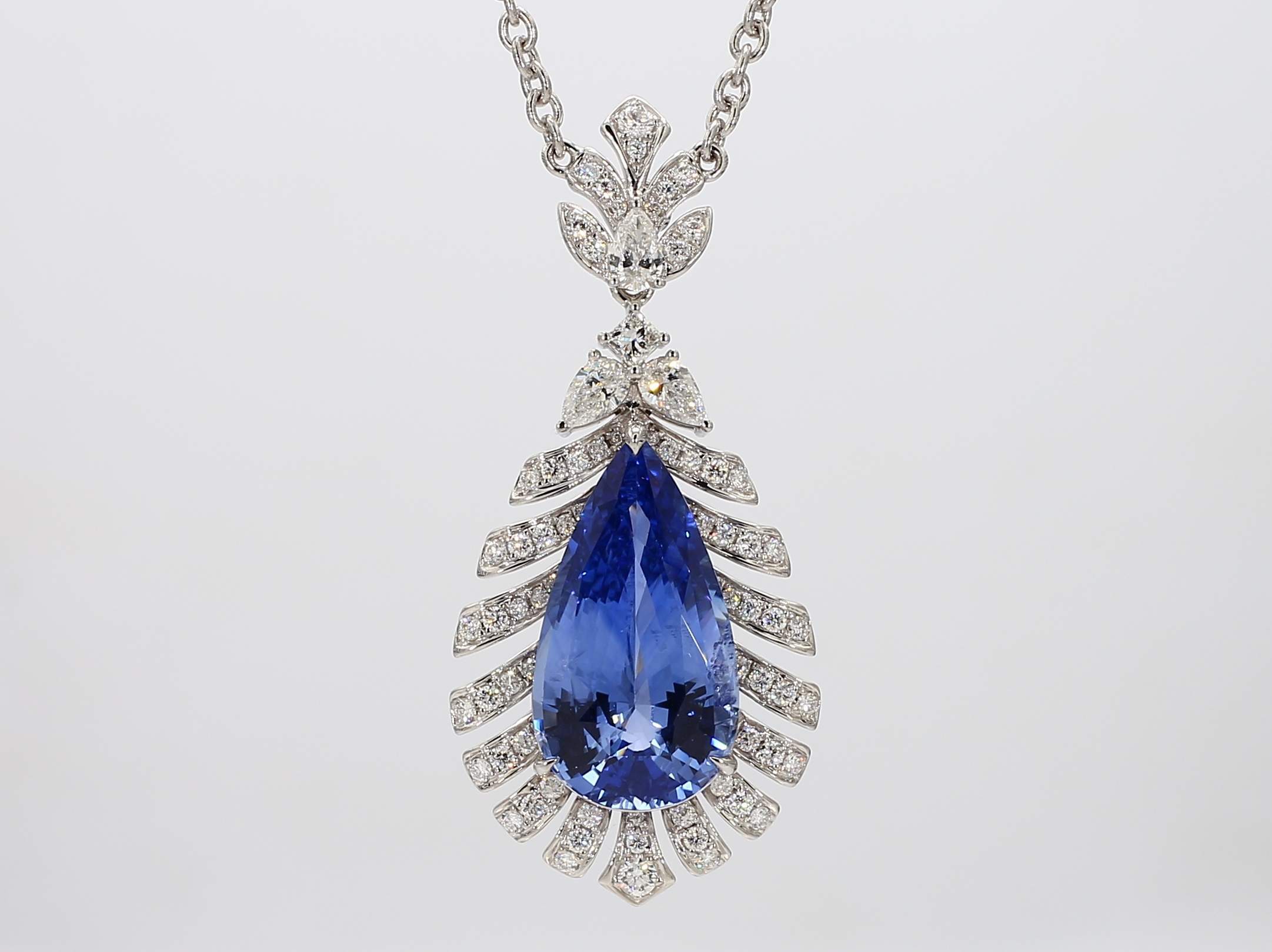 18KW Royal Plume Pendant Pear Shape Ceylon Blue Sapphire 13.64CT DIA 1.92CT 