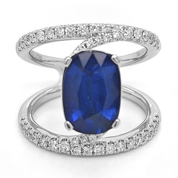 18KW Split Blue Sapphire Cocktail Ring Cushion Sapphire 4.10CT DIA 0.59CT GIA 
